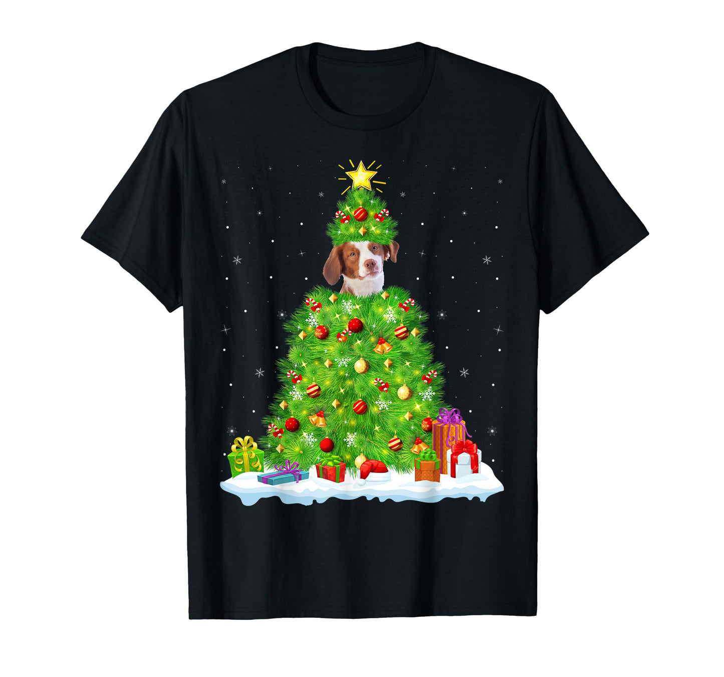 Xmas Lighting Matching Funny Brittany Spaniel Christmas Tree T-Shirt