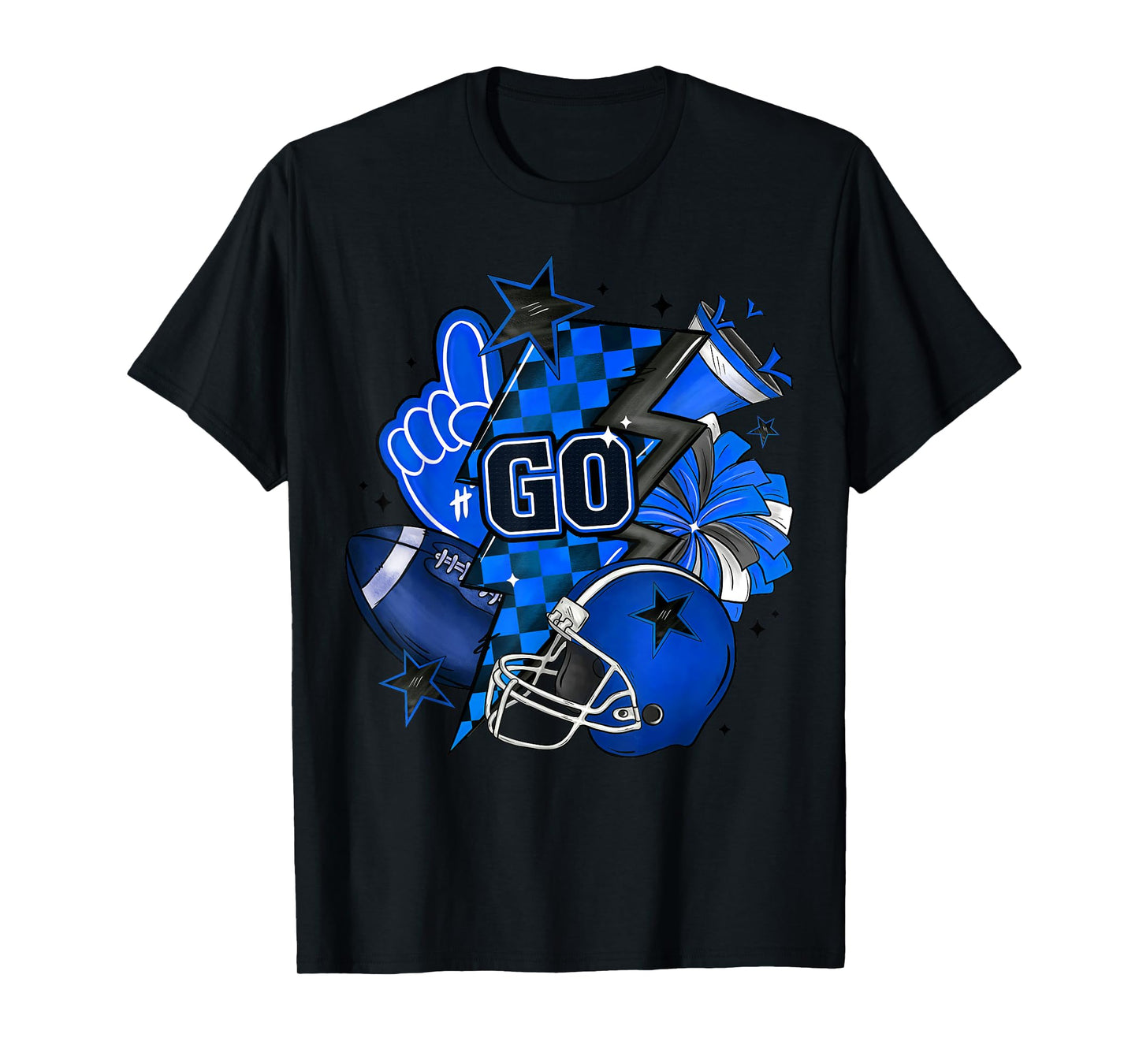 Game Day Cheer Blue Coquette Bow Touchdown Season Football T-Shirt
