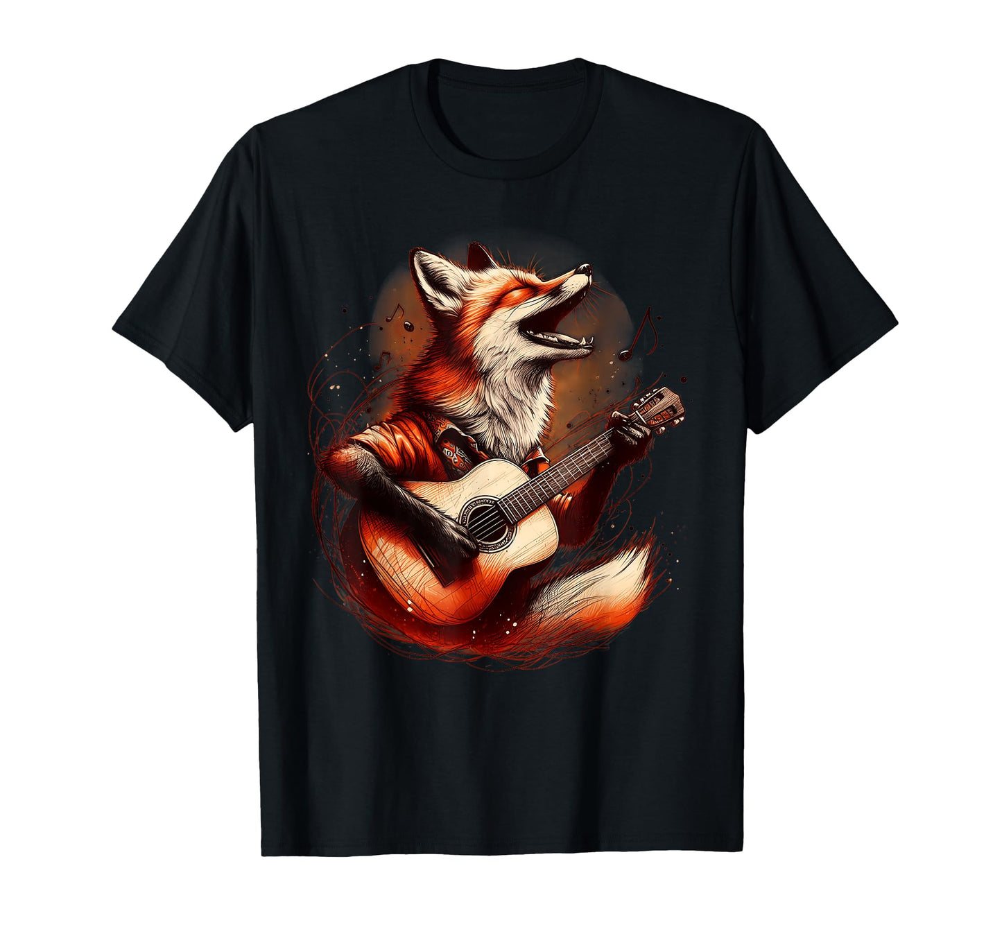Fox Playing Guitar Funny Rock Music Guitar T-Shirt