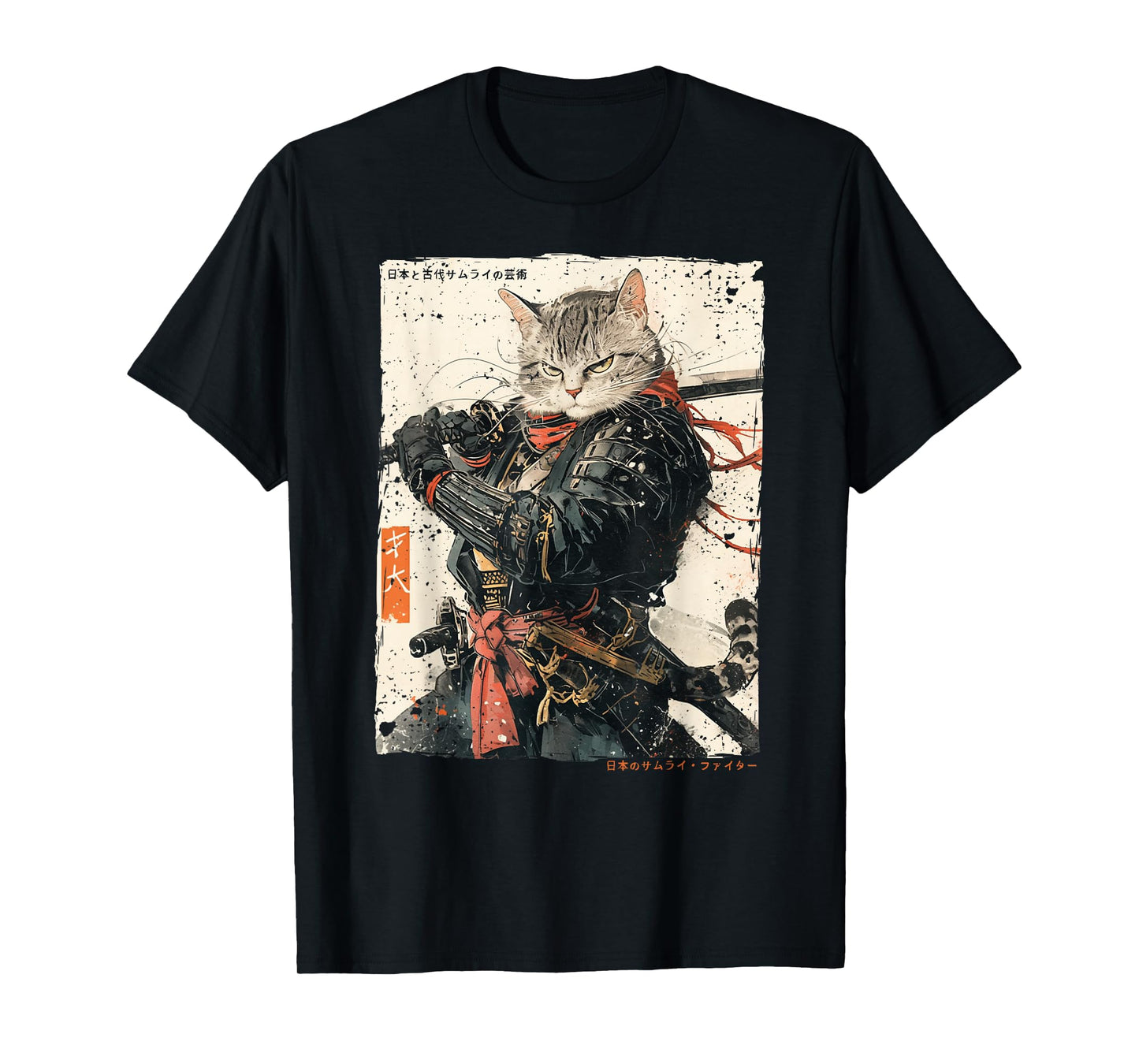 Samurai Cat Warrior Ukiyo Ink Artwork Cat Samurai T-Shirt