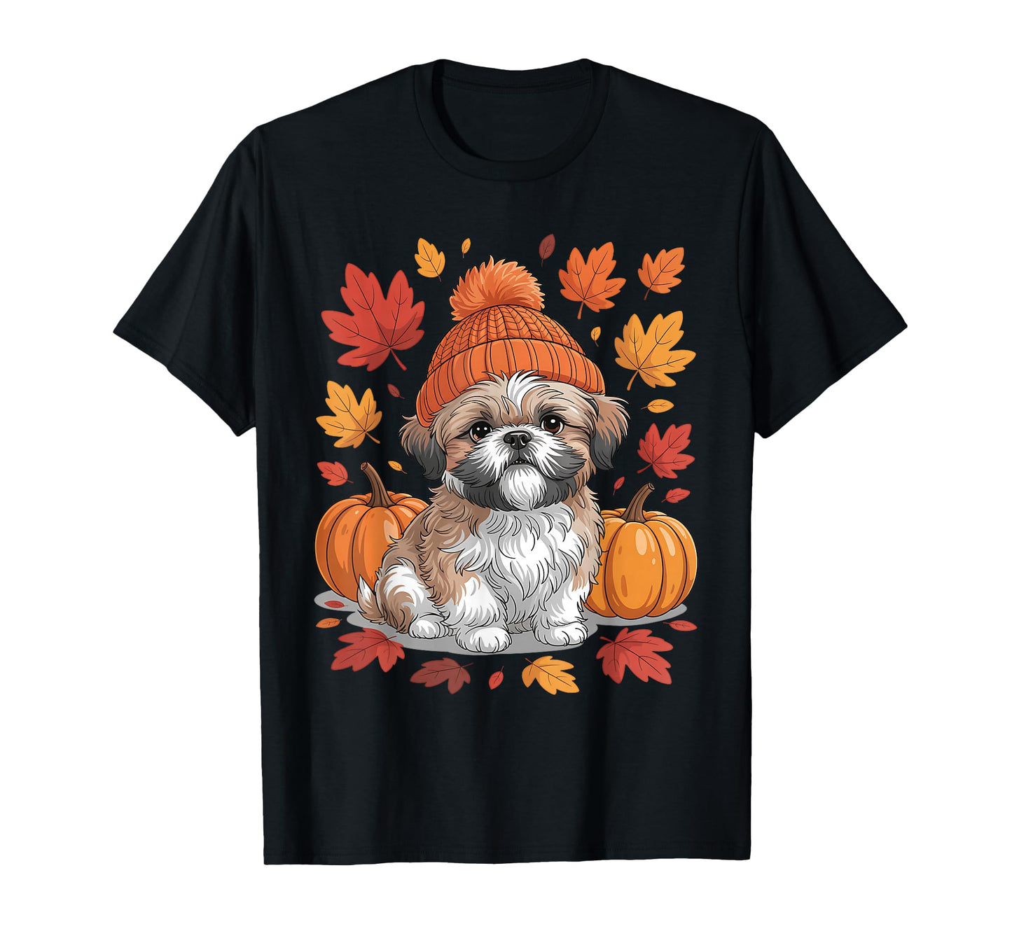 Funny Shih Tzu Fall Scarf Autumn Leaves Dog Lovers T-Shirt