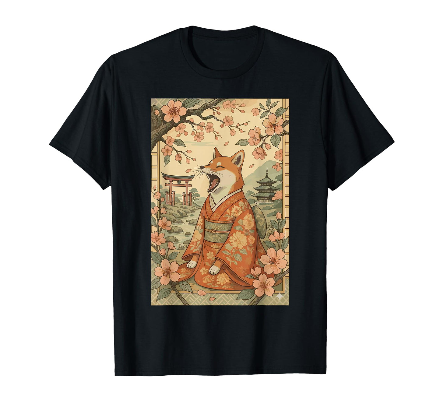 Funny Dog Shirt in Kimono Cherry Blossom Japanese Art T-Shirt