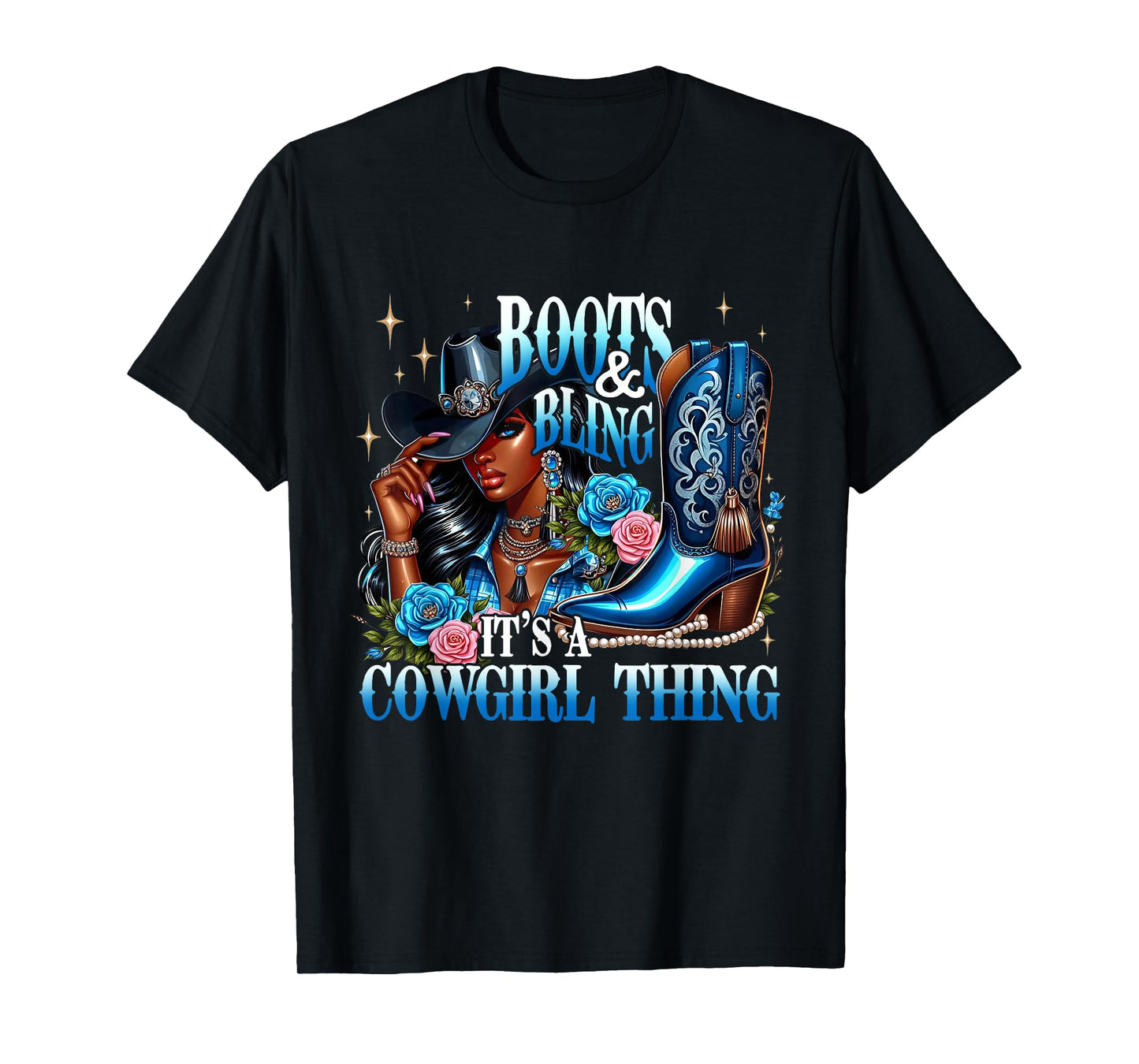 Boots & Bling It's A Cowgirl Thing Black Cowgirl Melanin T-Shirt