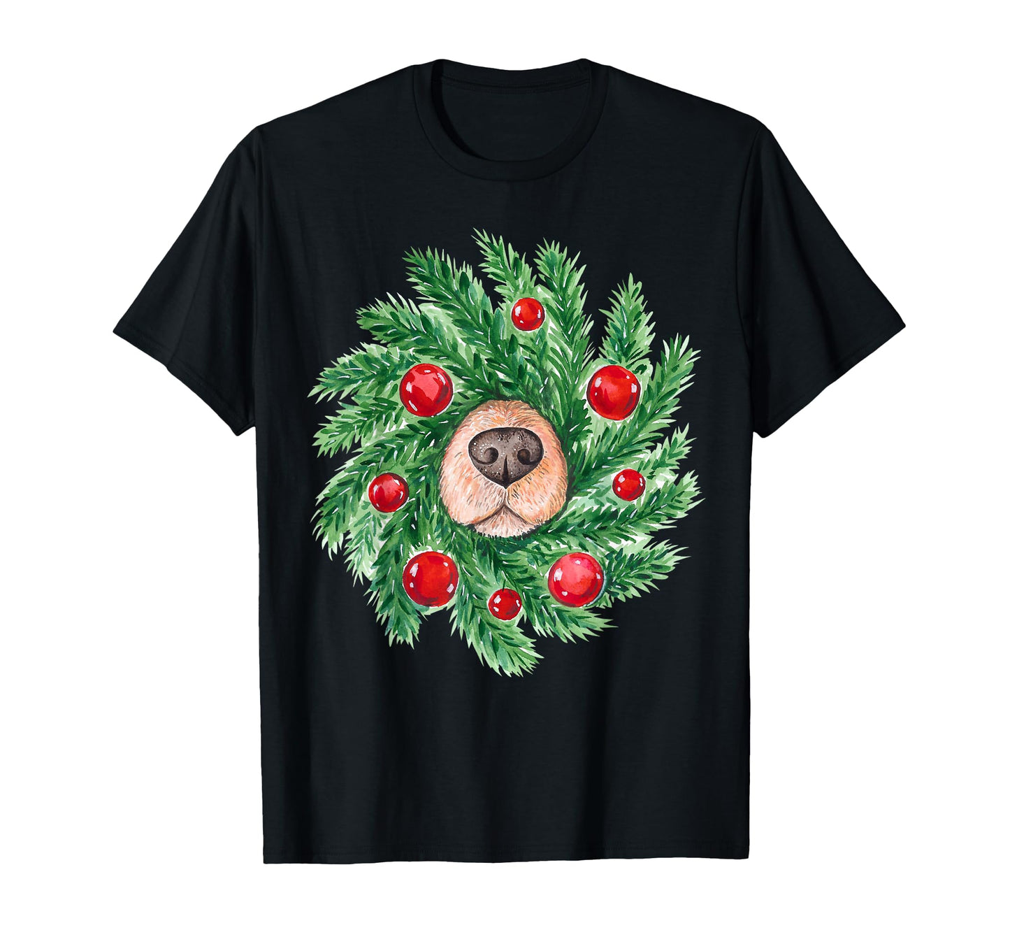 Cute Christmas men women dog nose wreath funny dogs Xmas dog T-Shirt