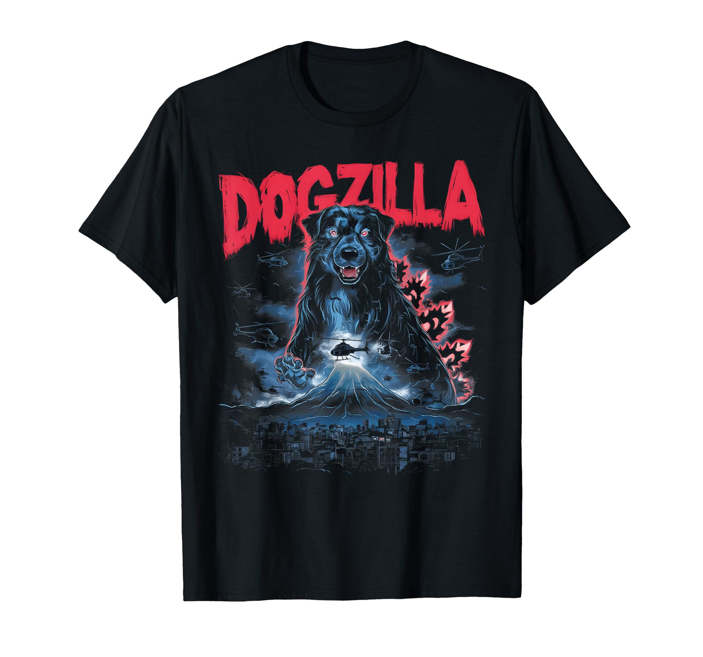 Dogzilla Funny Giant Australian Shepherd Dog graphic art T-Shirt