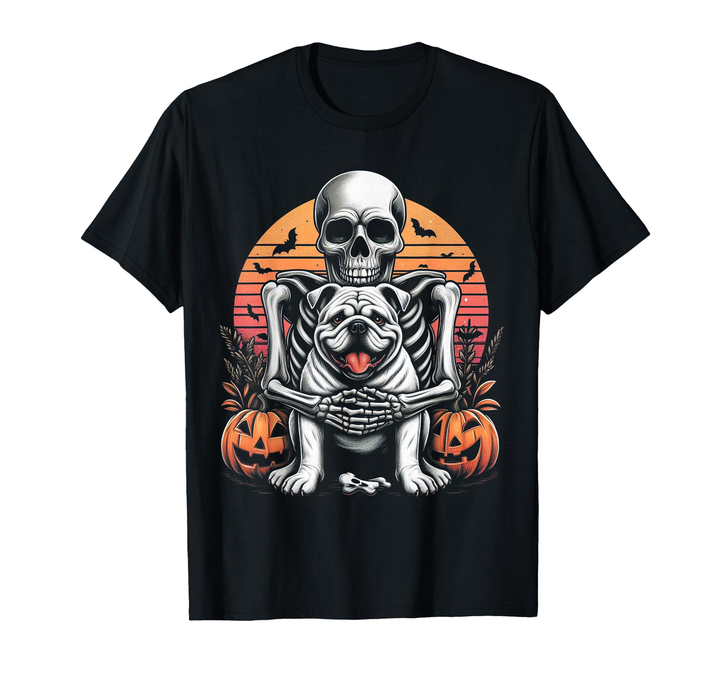 English Bulldog Skeleton Pumpkin Thanksgiving T-Shirt