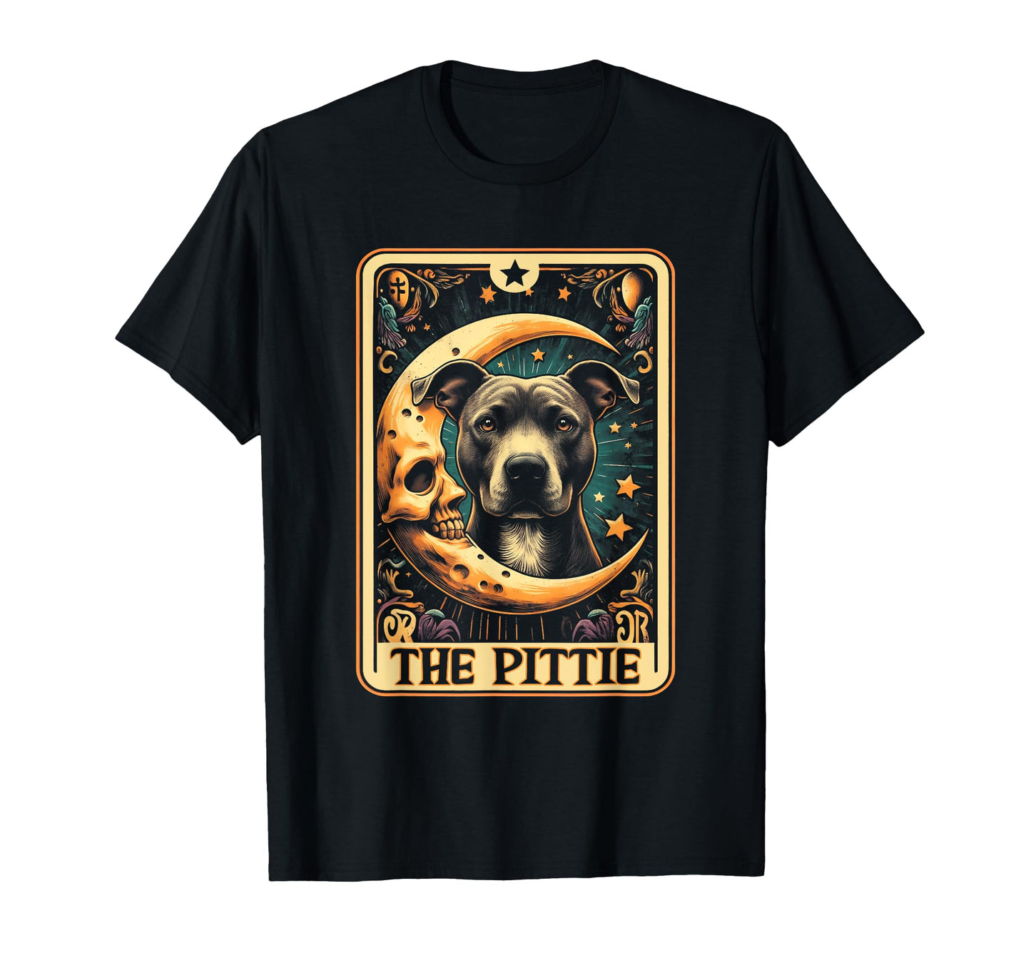 Tarot Card Crescent Moon Pit-Bull Dog Pittie Mom Halloween Men Women T-Shirt