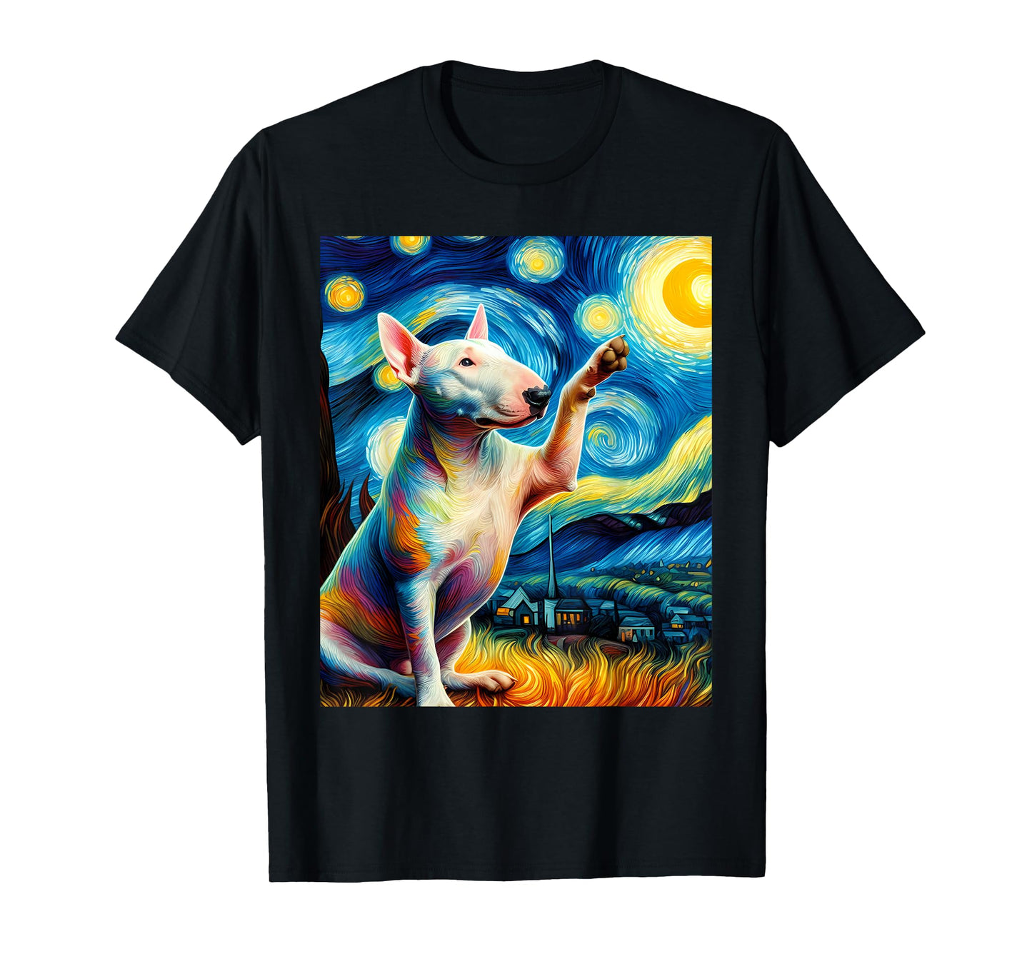 American Bull Terrier Dog Starry Night Painting T-Shirt