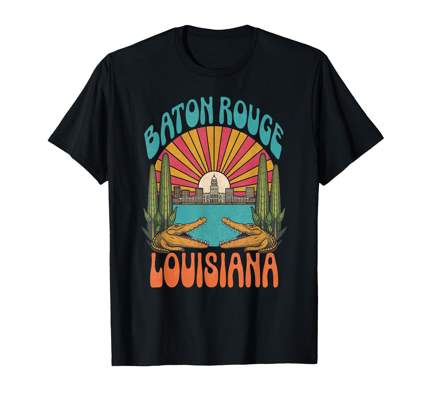 Vintage Baton Rouge Louisiana Skyline Cityscape Retro Style T-Shirt