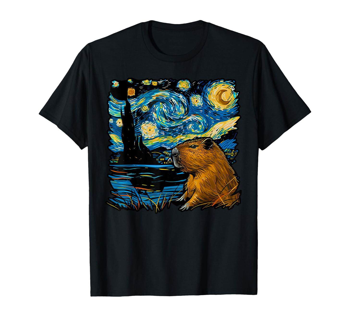 Capybara Van Gogh Style Starry Night Artistic Painting T-Shirt
