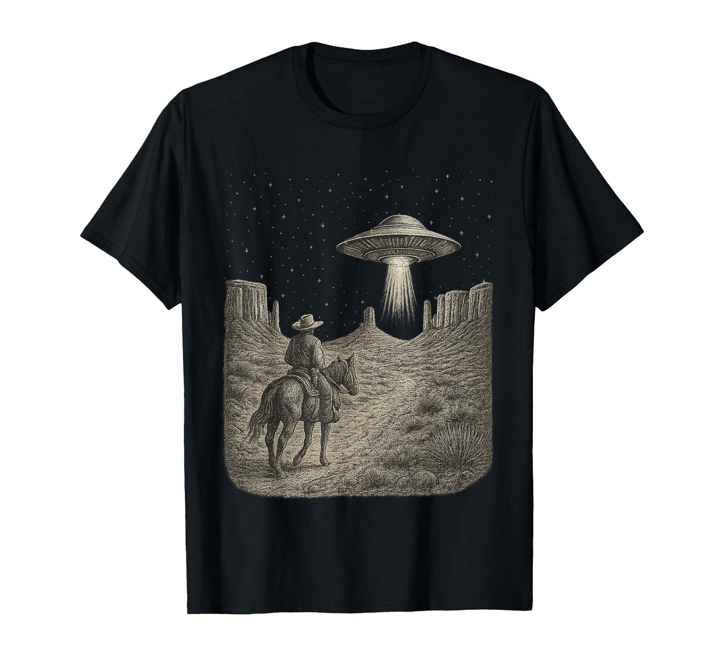 Vintage Western Cowboy UFO Alien Horse Rodeo Retro Country T-Shirt