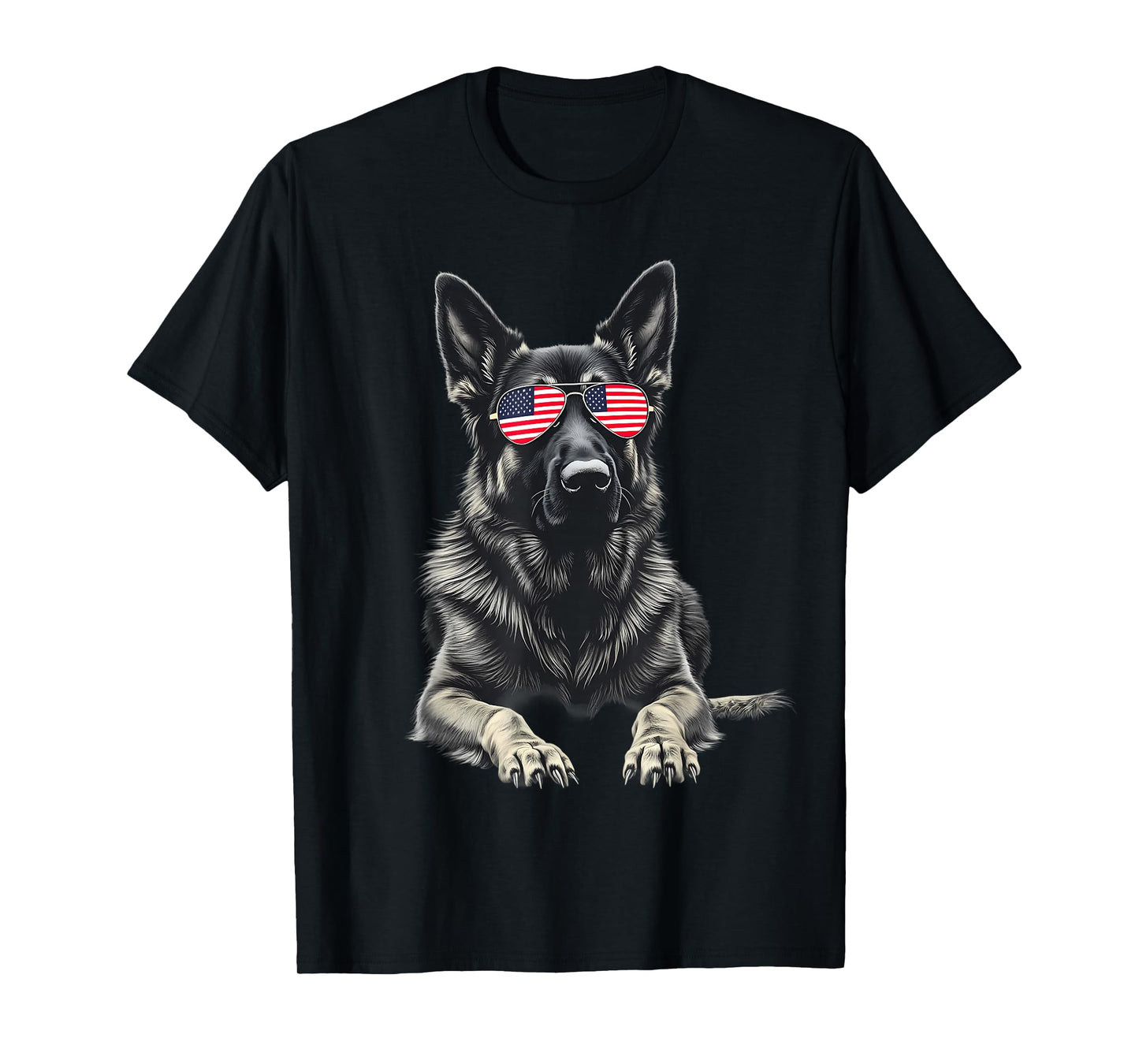 German Shepherd USA Flag Sunglasses Patriotic 4th of july T-Shirt