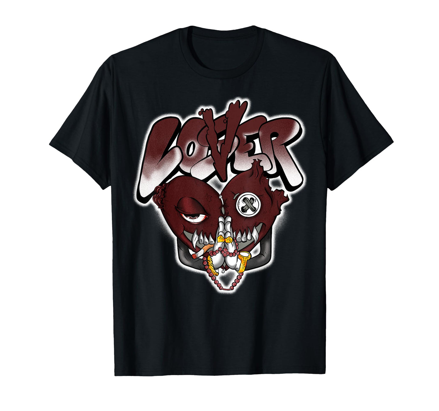 Loser Love Heart Pain Matching Graphic Red Burgundy T-Shirt