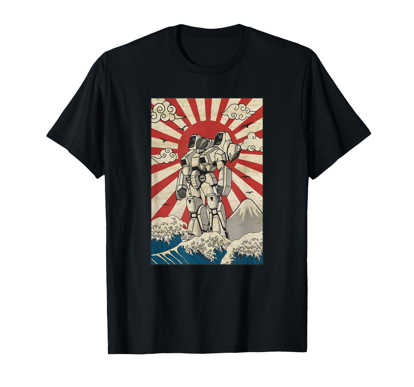 Japanese Mecha Anime Robot Kanagawa Great Wave Manga T-Shirt