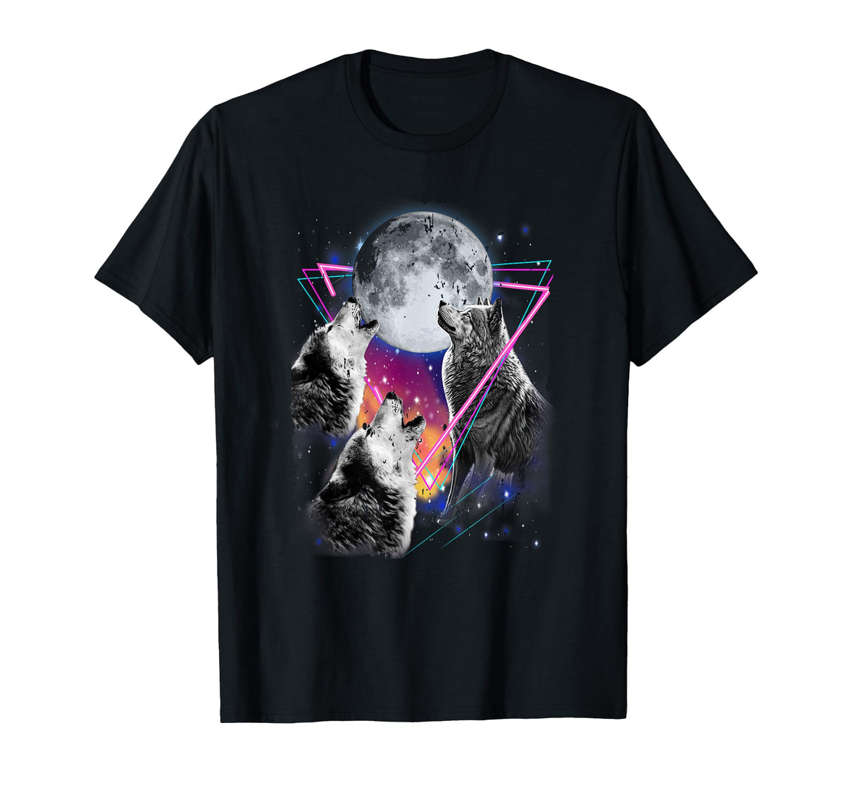 Epic 3 Wolves Howling At Moon 80s Style Wolf T-Shirt