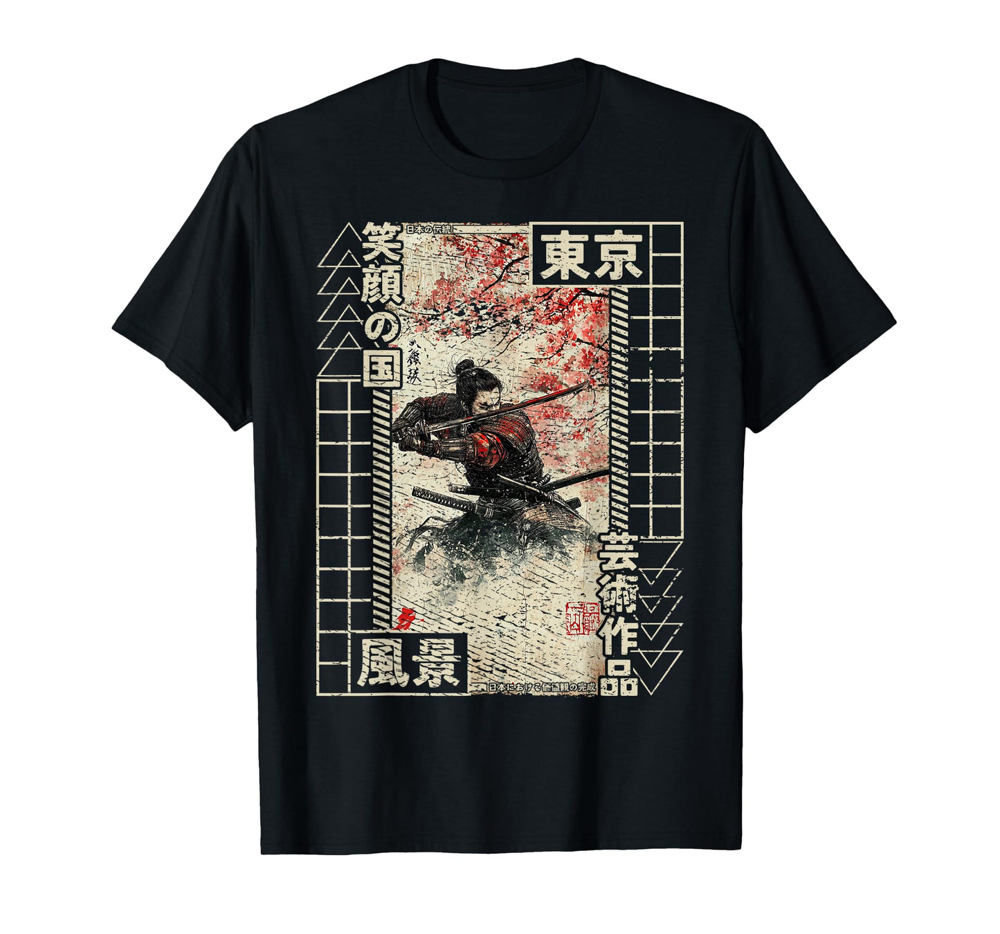 Samurai Men Traditional Japanese Woodblock Ukiyo-e Anime T-Shirt