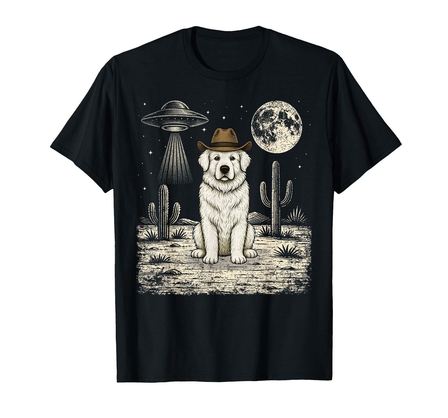Funny Great Pyrenees Cowboy Western Dog UFO T-Shirt