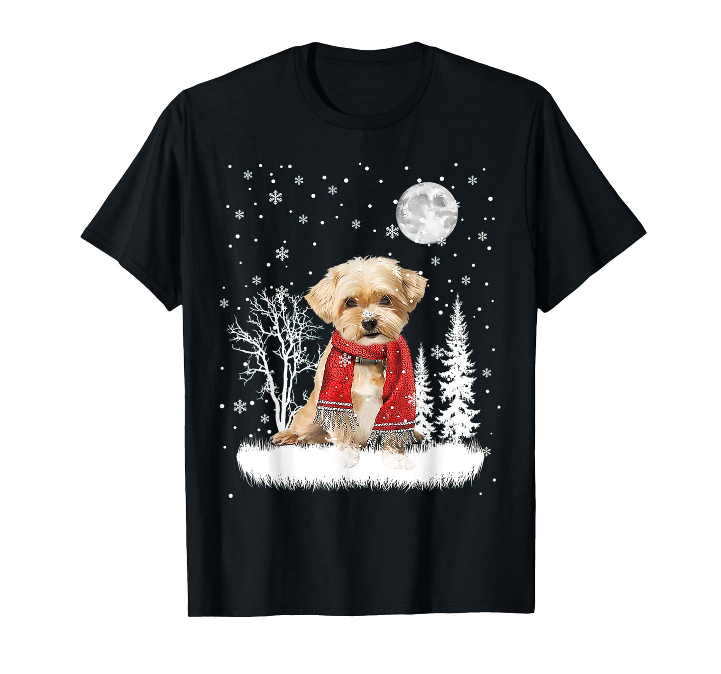 Shorkie Under Moonlight Snow Christmas Pajama T-Shirt