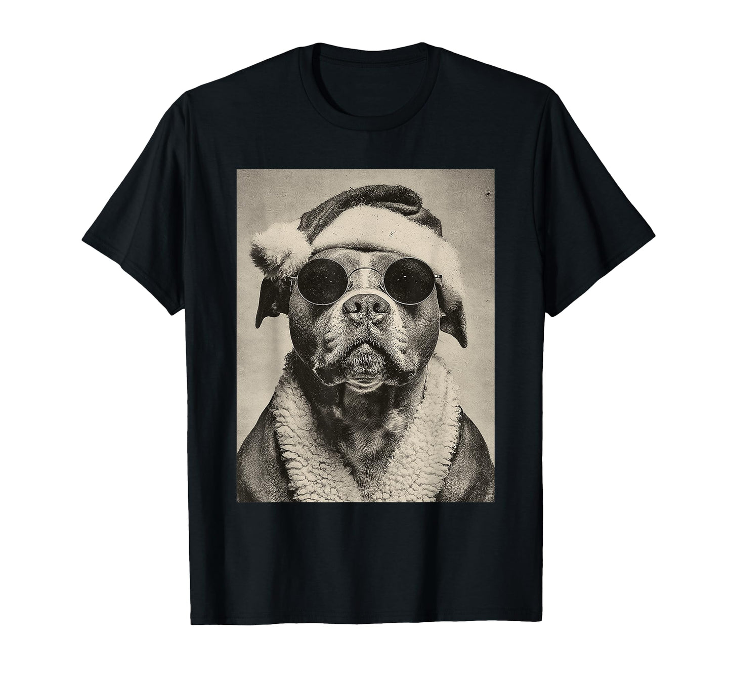 Funny Pit Bull with Sunglasses Retro Christmas Festive Dog T-Shirt