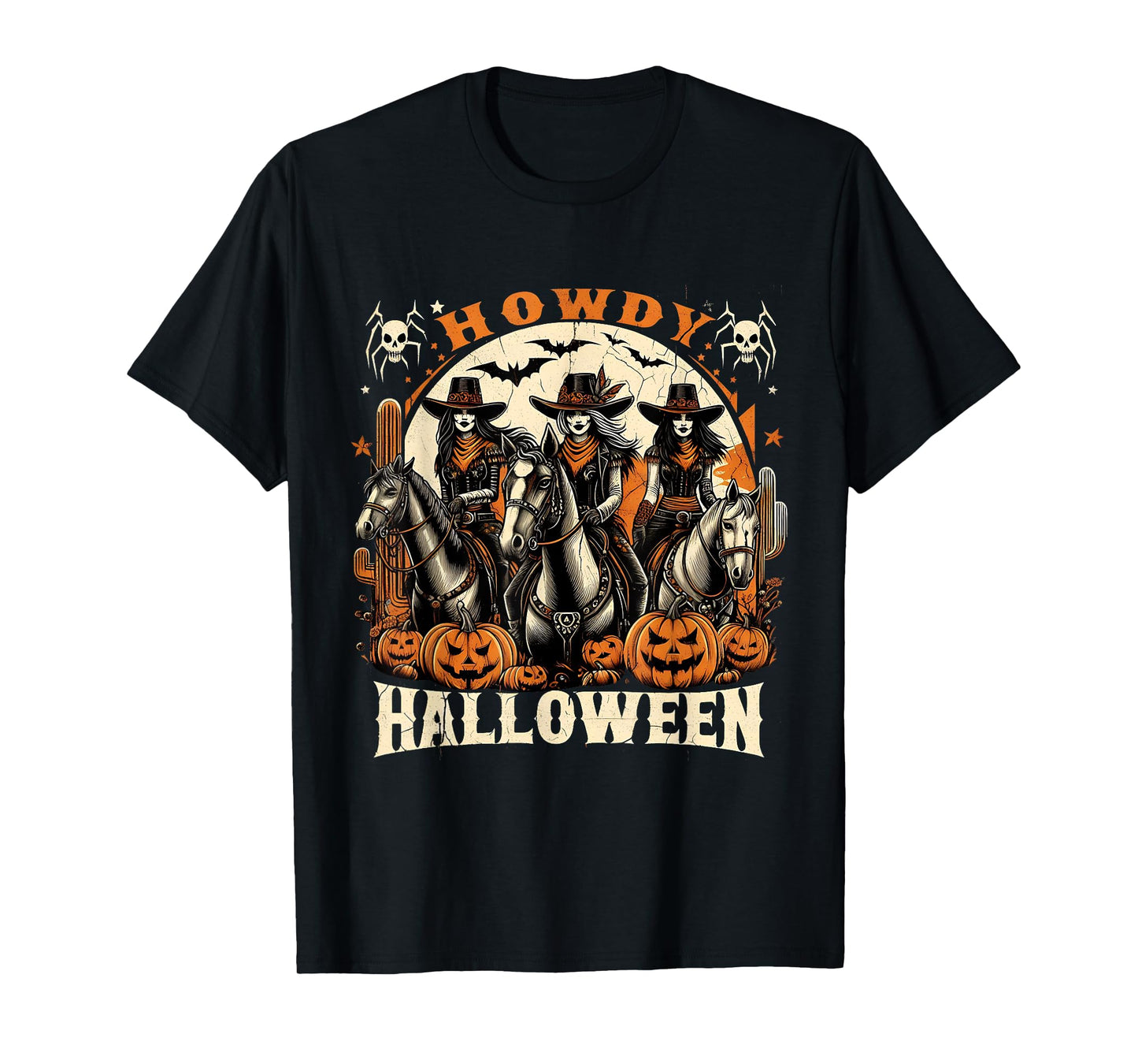 Howdy Halloween Western Cowgirls Spooky Pumpkins T-Shirt