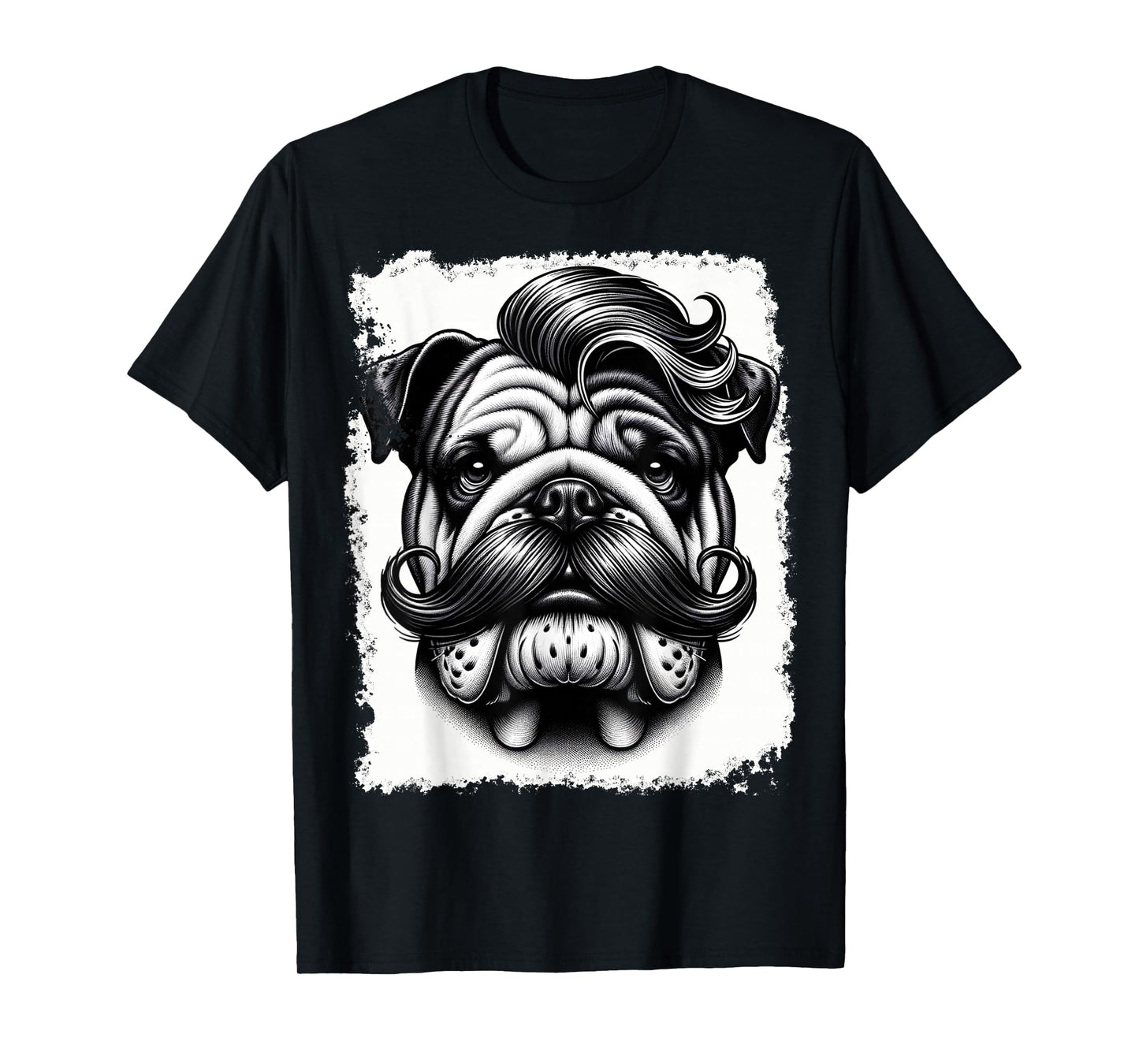 English Bulldog Party Dog with Mustache and Mullet T-Shirt