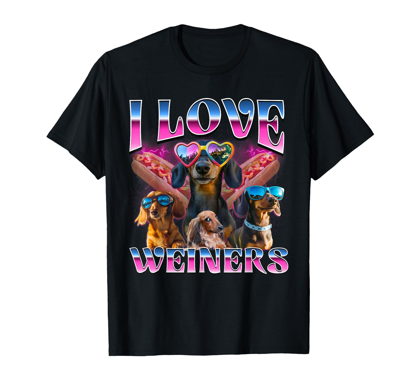 I Love Wieners Funny Dachshund Offensive Bootleg Graphic T-Shirt