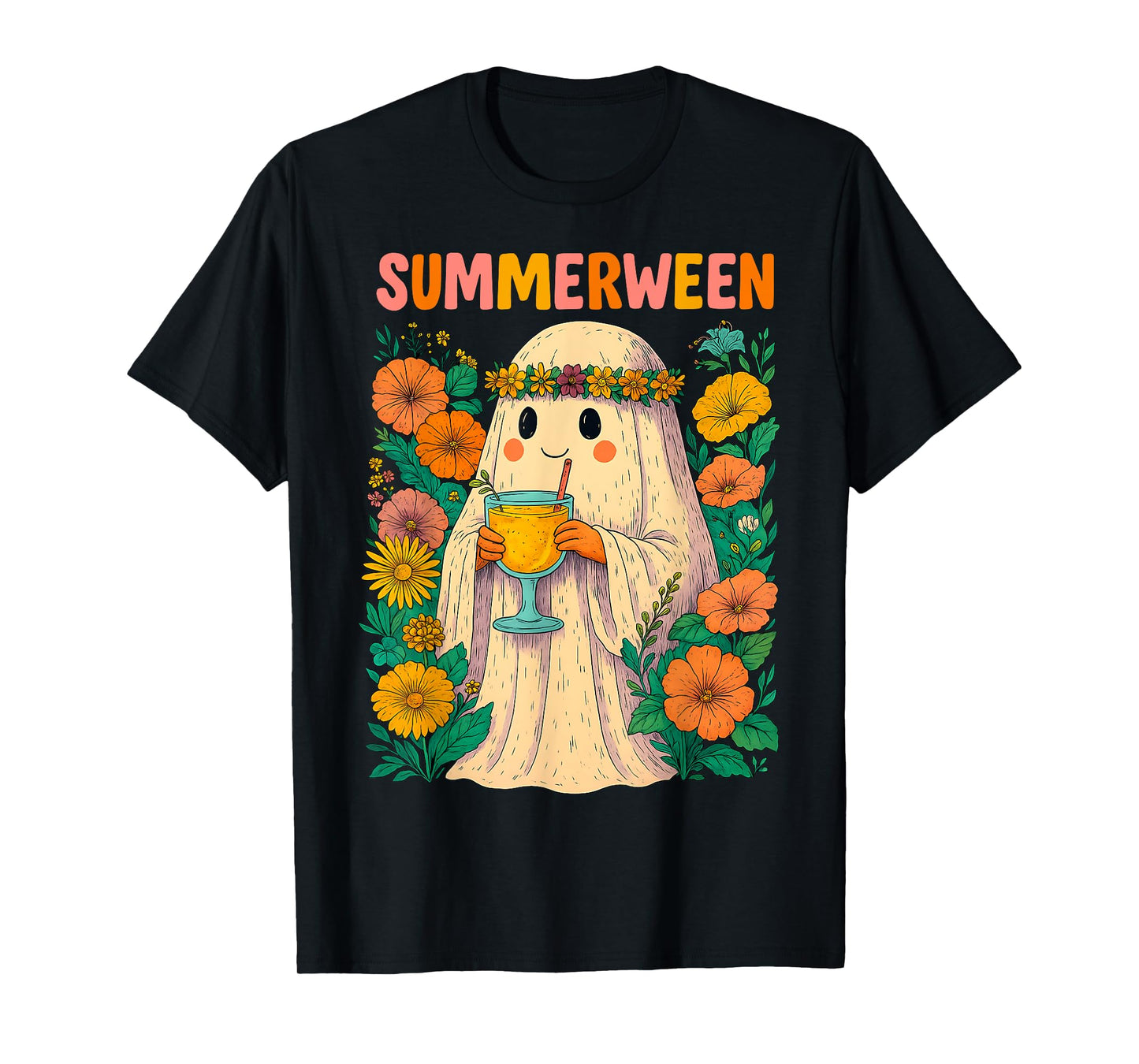 HUGvyn Halloween: Summerween Retro Ghost Beach Spooky Summer T-Shirt