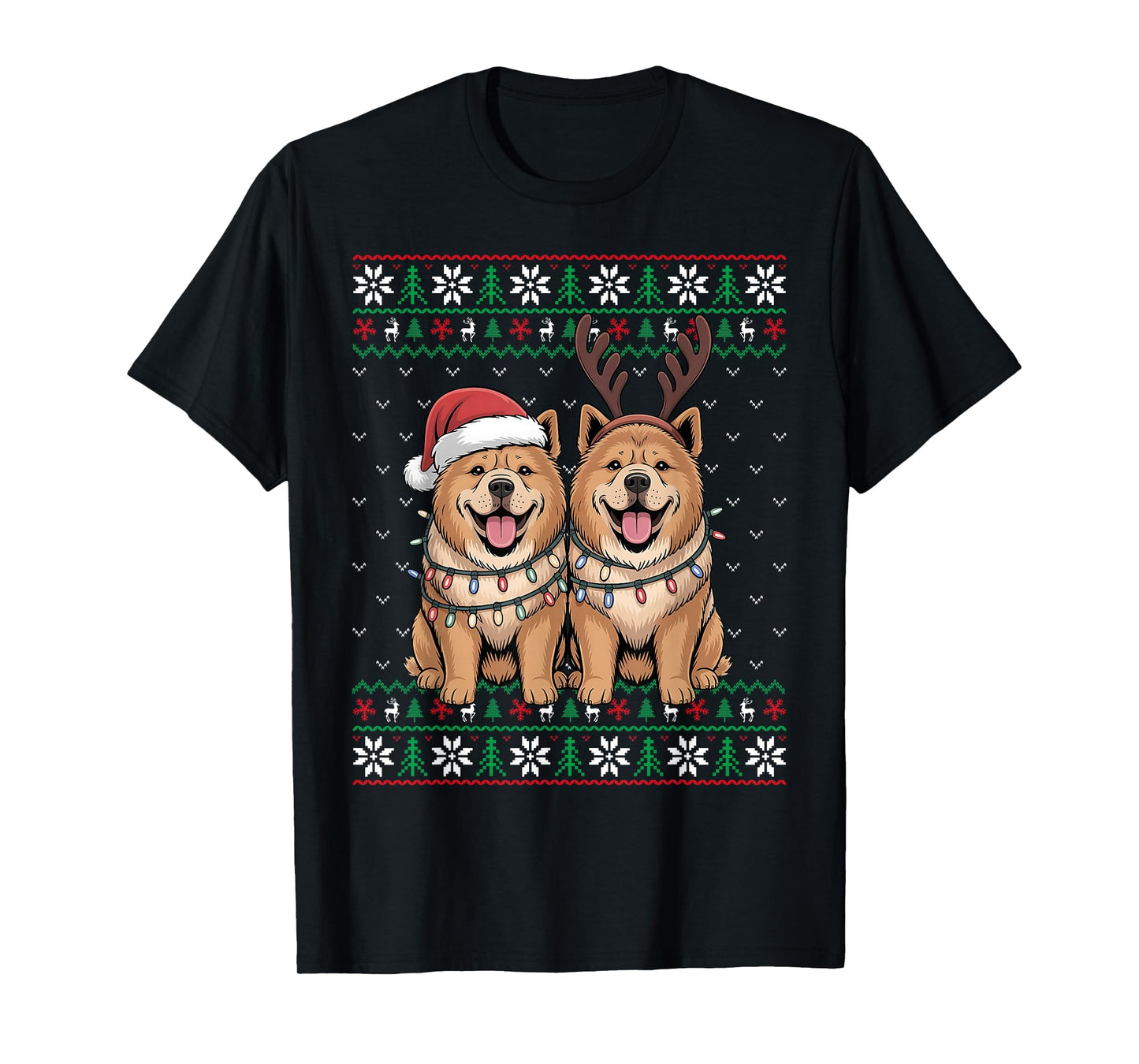 Ugly Xmas Lights Men Women Chow Chow Dog Christmas Sweater T-Shirt