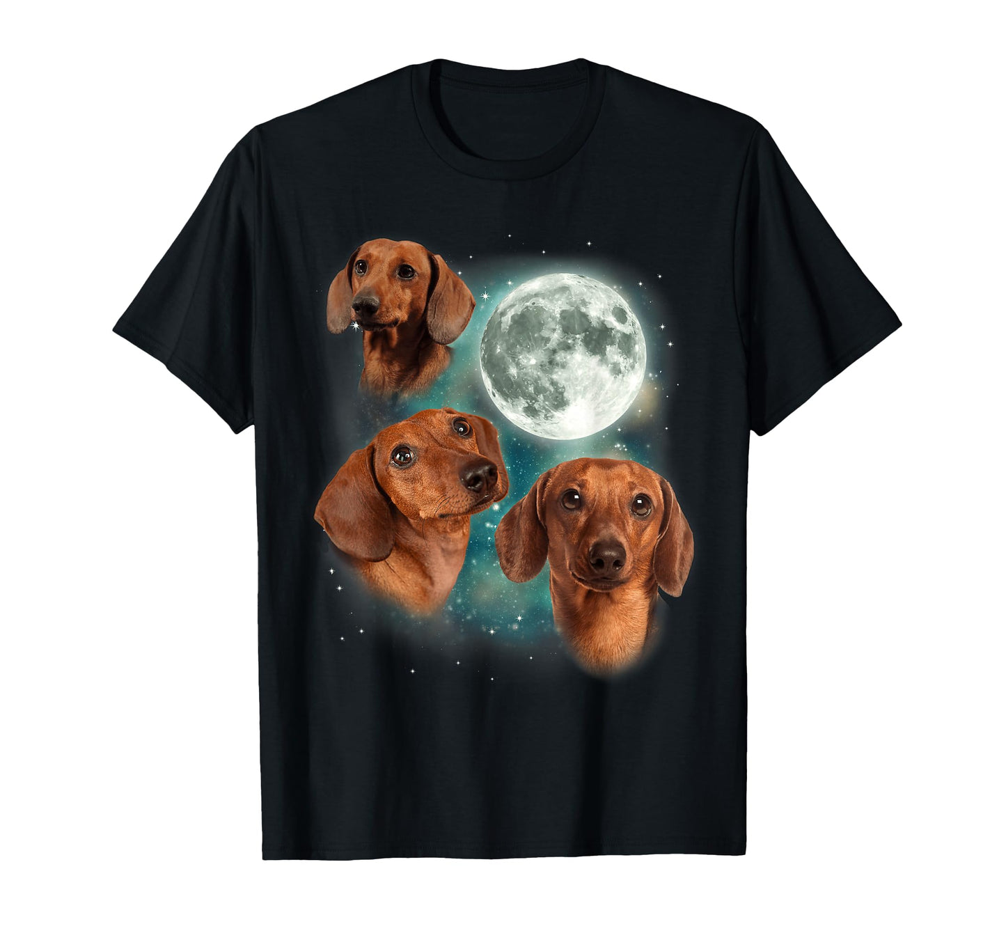 Three Dachshund Moon | Wiener Dog Humorous Doggo Meme Parody T-Shirt