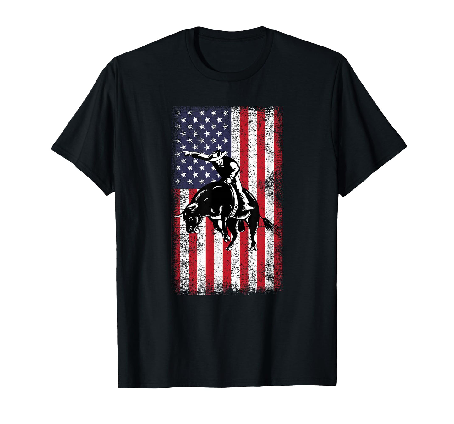 Rodeo Bull Rider Cowboys Patriotic American Flag Vintage T-Shirt