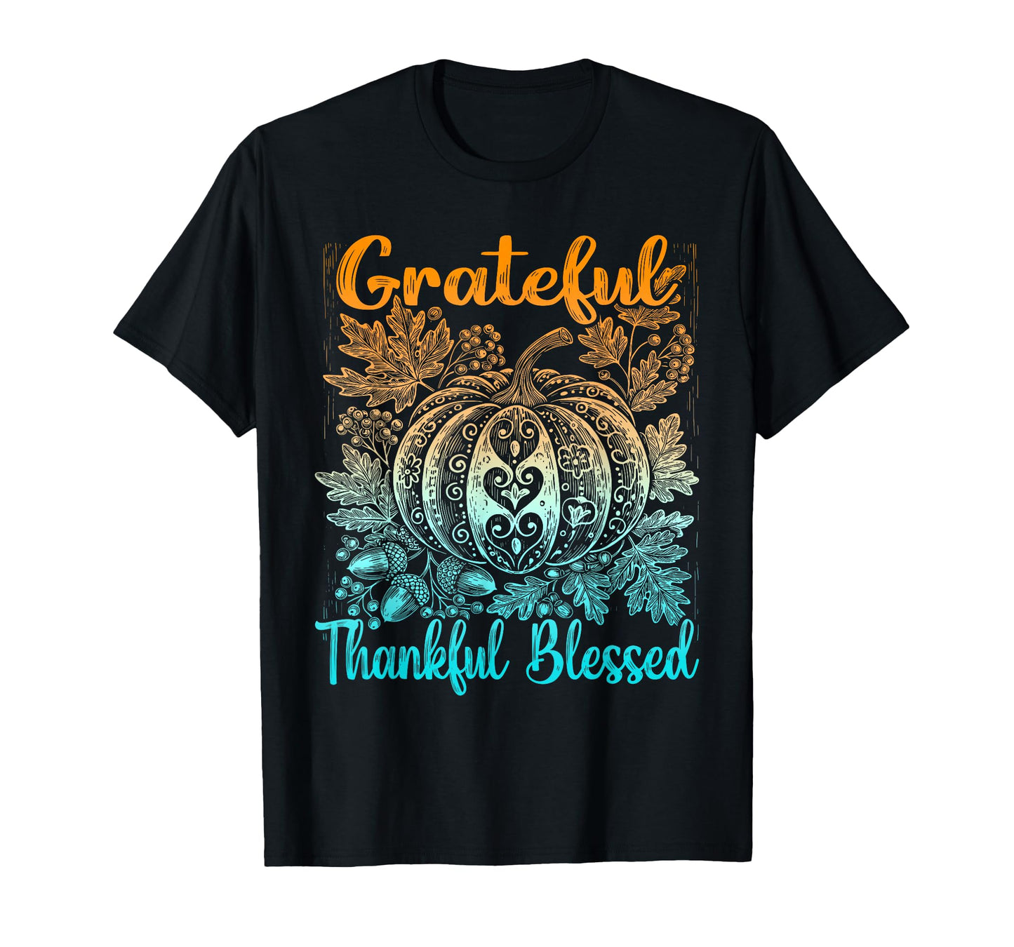 Grateful Thankful Blessed Fall Thanksgiving Retro Pumpkin T-Shirt