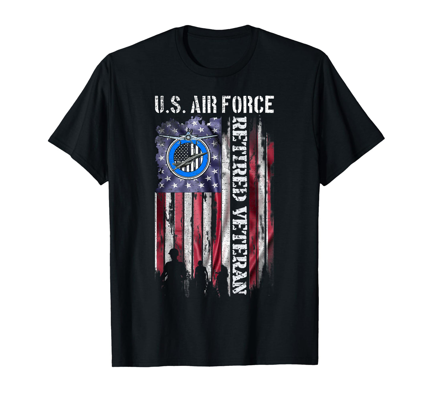 Vintage USA American Flag US Air Force Proud Retired Veteran T-Shirt