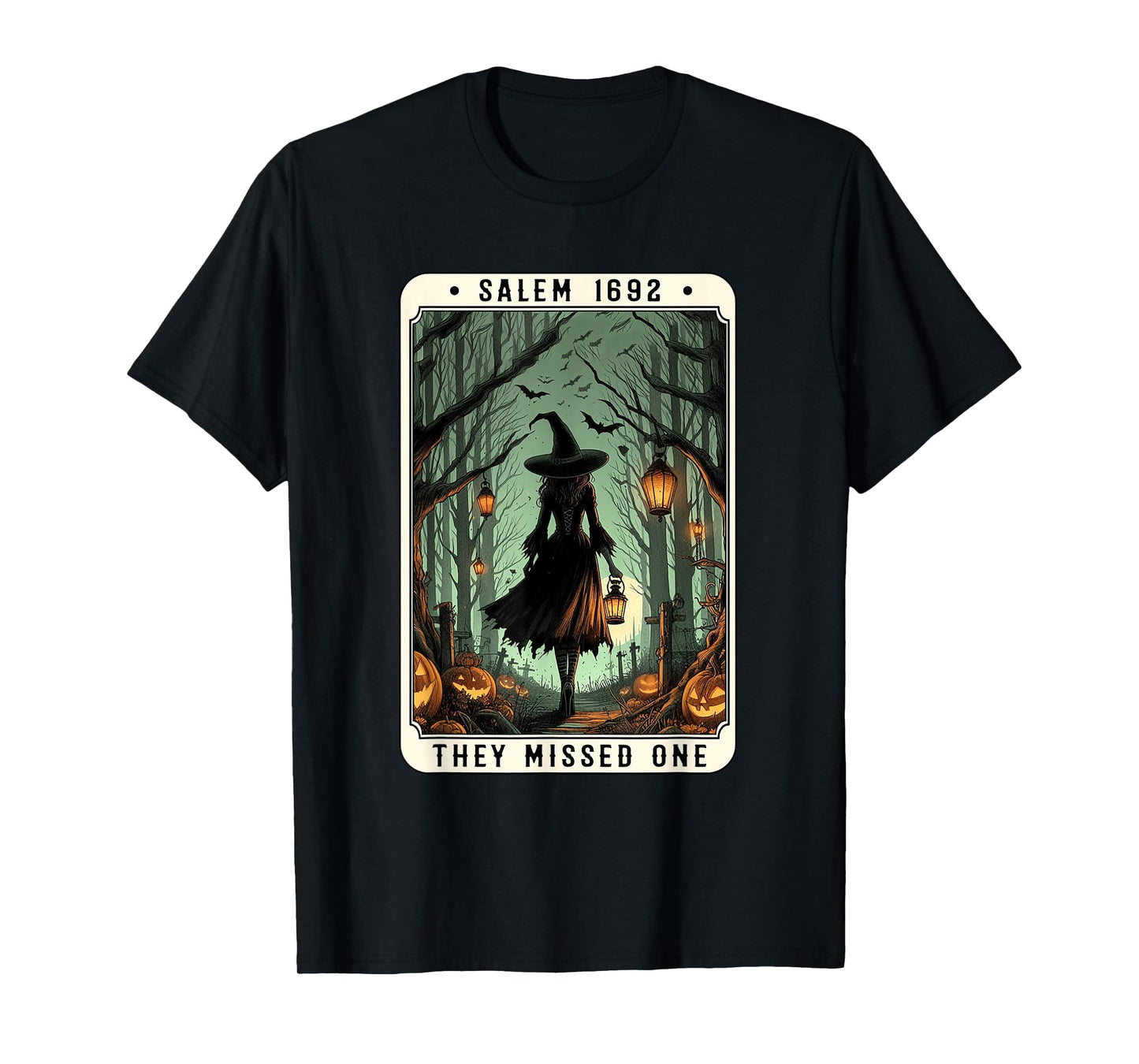 Salem 1692 Halloween Witch They Missed One Tarot Card Women T-Shirt