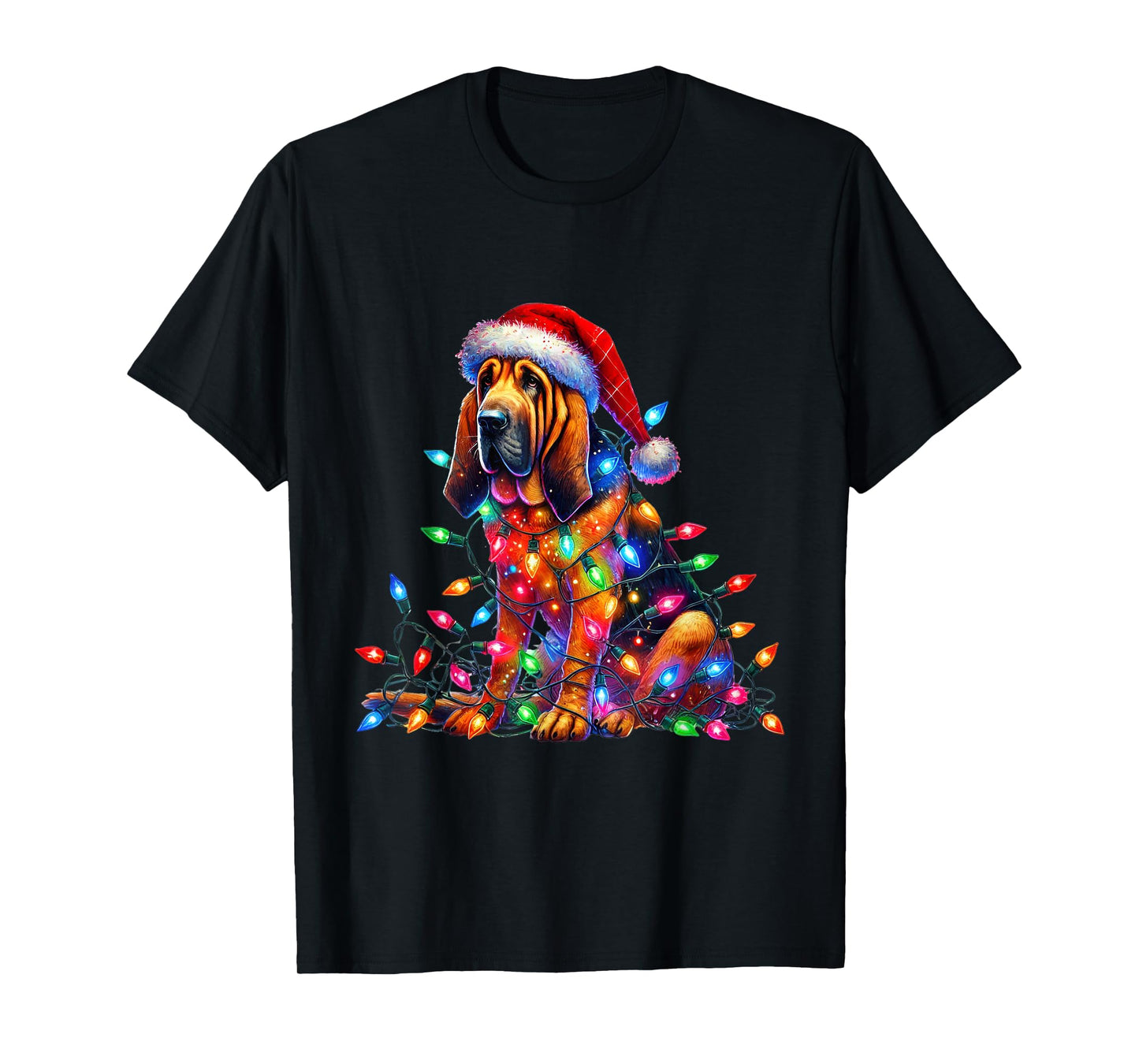 Bloodhound Christmas Lights Santa Hat Dog Lover T-Shirt for Men Women