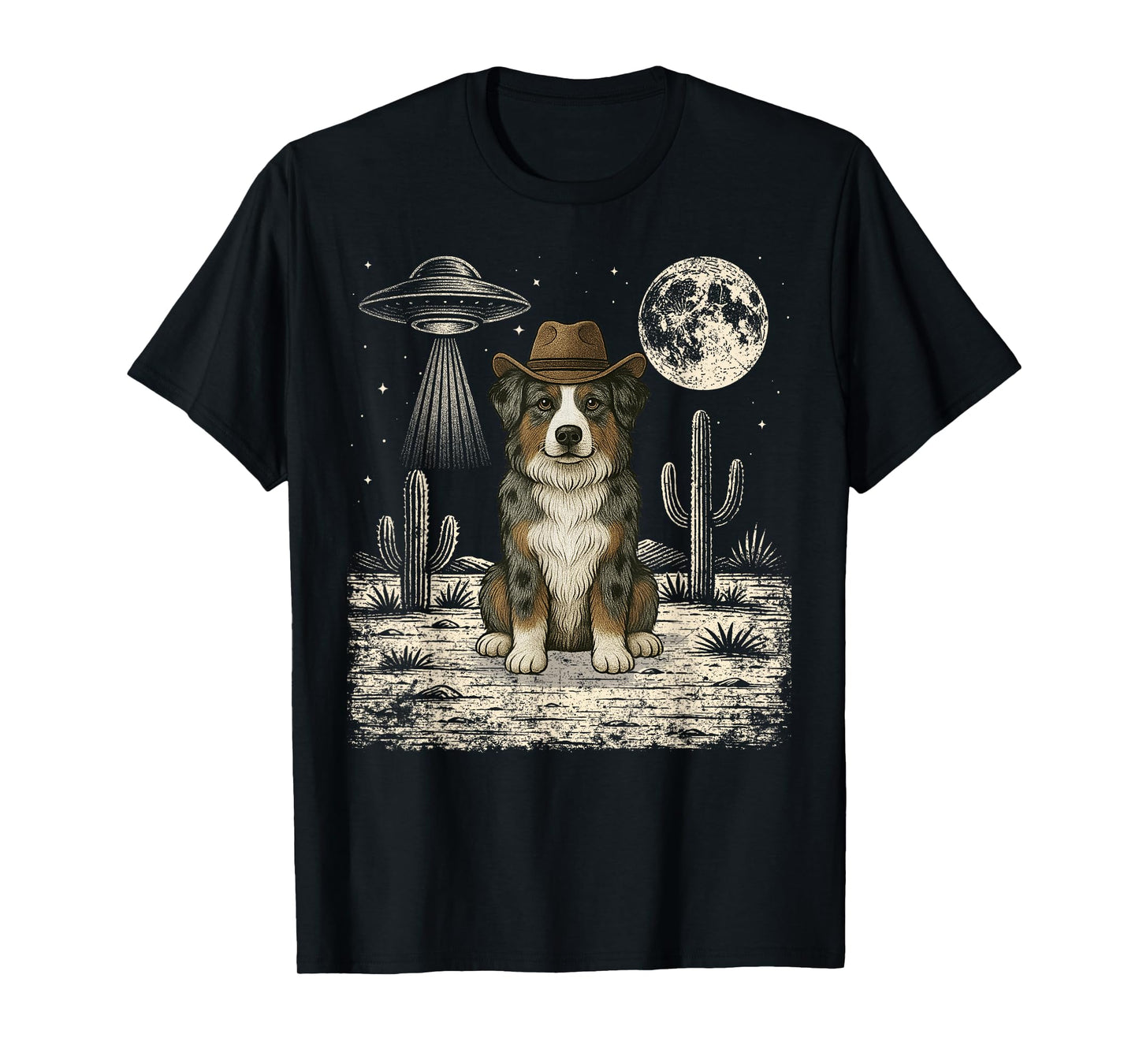 Funny Australian Shepherd Cowboy Western Dog UFO T-Shirt