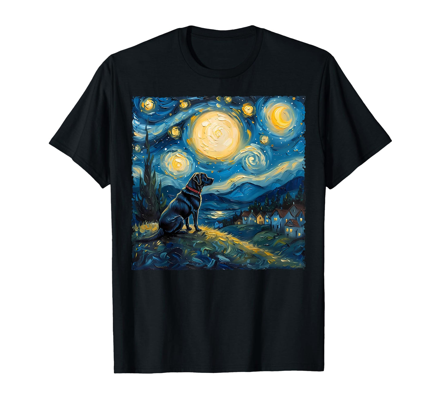 Labrador Retriever Dog Lovers Starry Night Van Gogh Style Men Women Kids T-Shirt