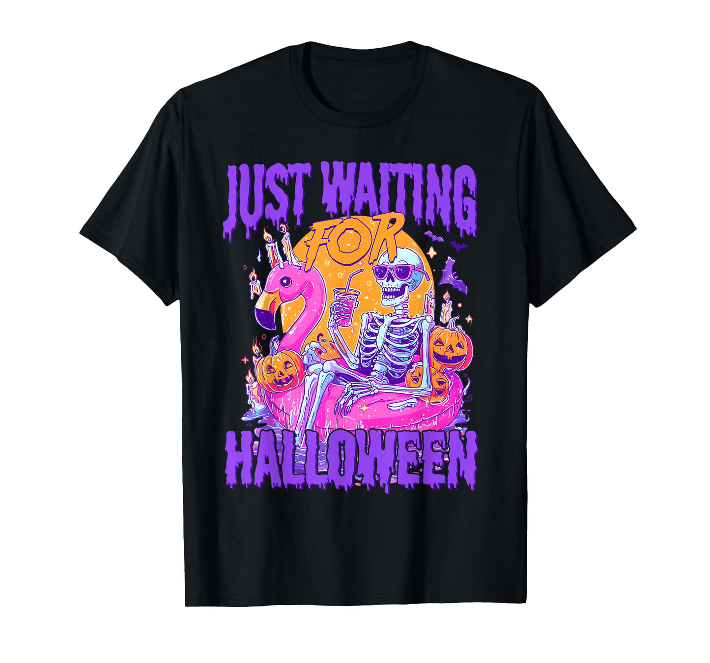 Just Waiting For Halloween Spooky Skeleton Summer Halloween T-Shirt