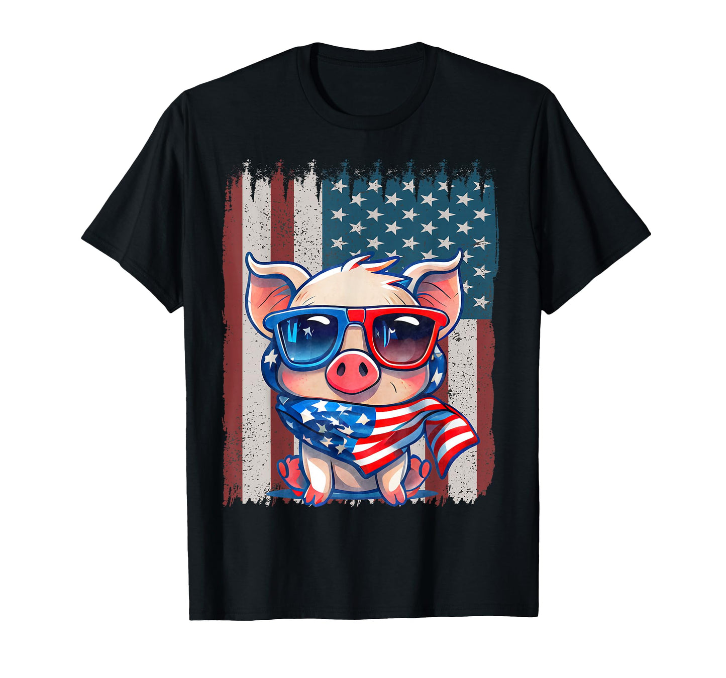 Retro American Flag Pig Dad Mom 4th of July T-Shirt