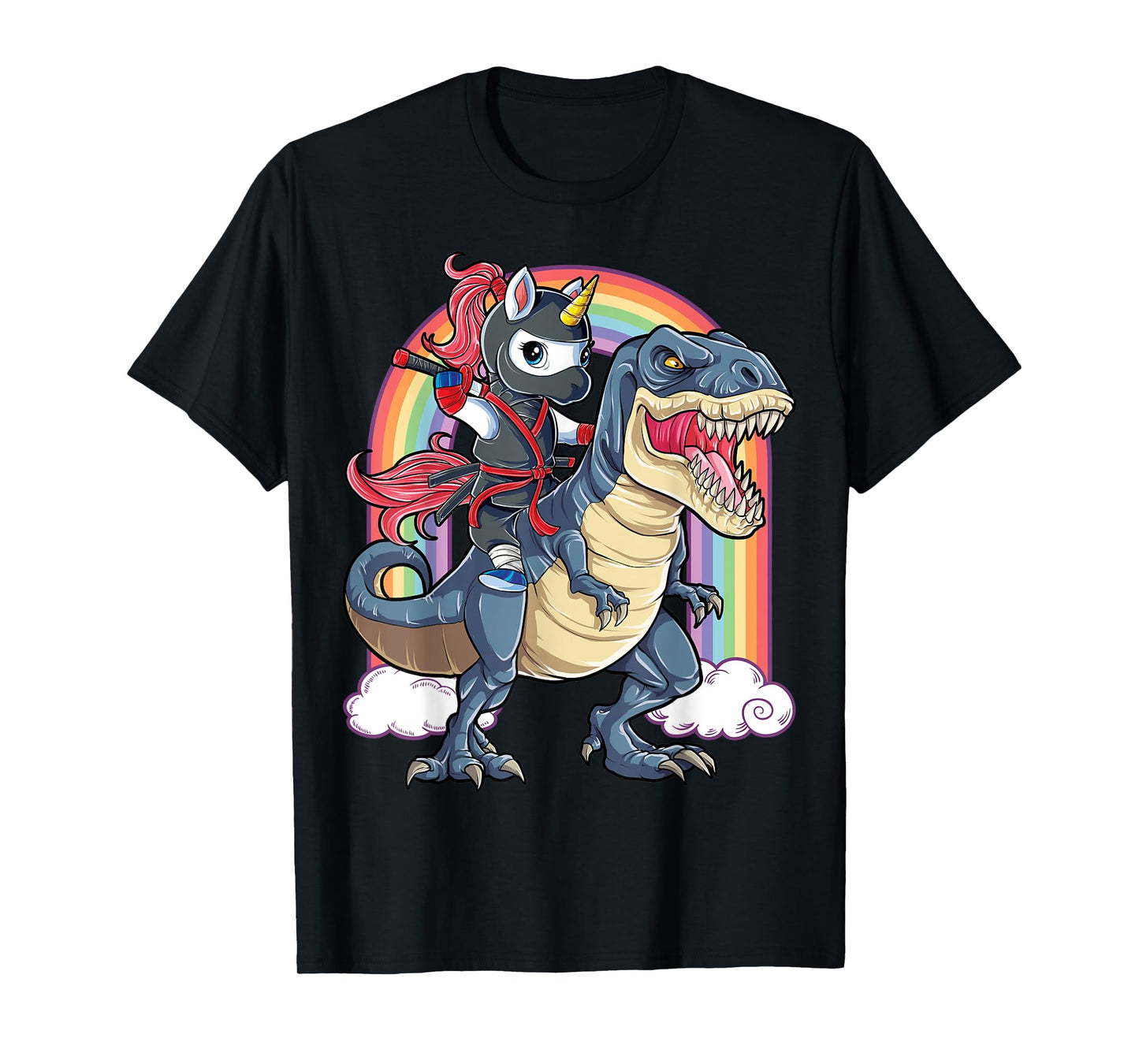 Ninja Unicorn Riding Dinosaur T rex Funny Men Women Rainbow T-Shirt
