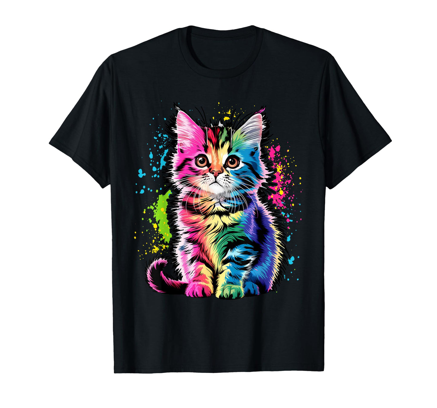 Colorful Cute Funny Rainbow Kitten Rave Psychedelic Cat T-Shirt for Men Women Kids