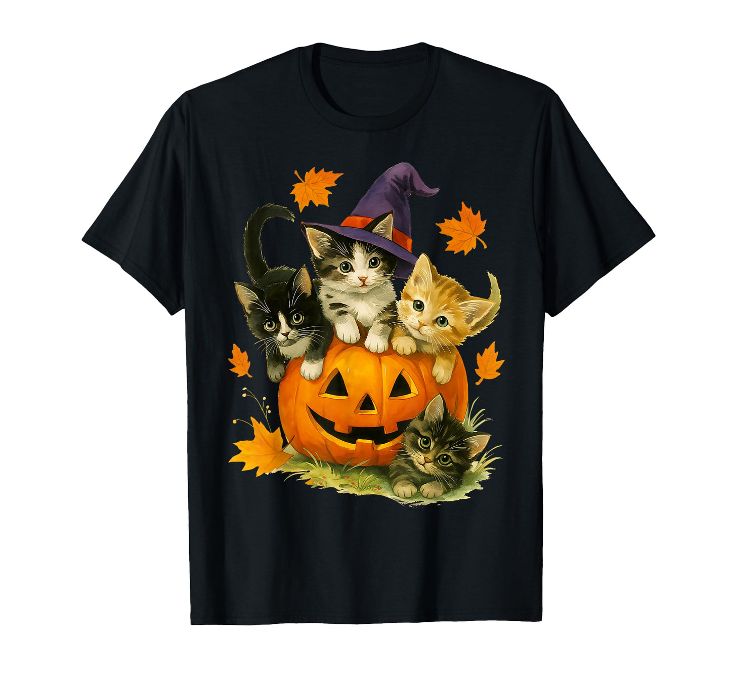 Cute Cat Pumpkin Halloween Spooky Season Vintage Men Women Kids T-Shirt