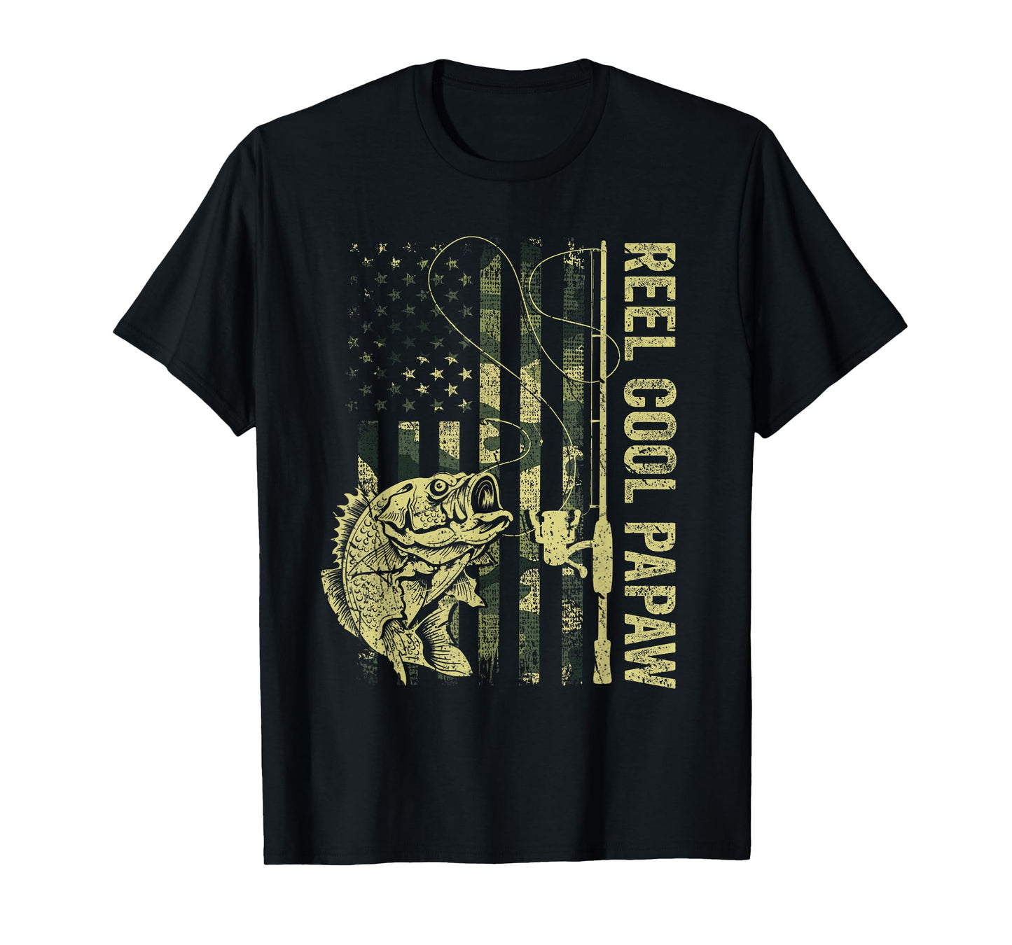 Reel Cool Papaw Camouflage American Flag Father's Day Gift T-Shirt
