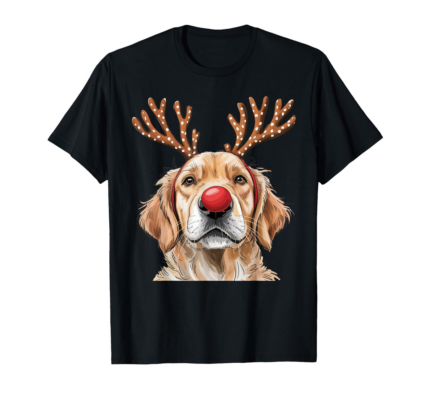 Watercolor Golden Retriever Reindeer Funny Christmas T-Shirt