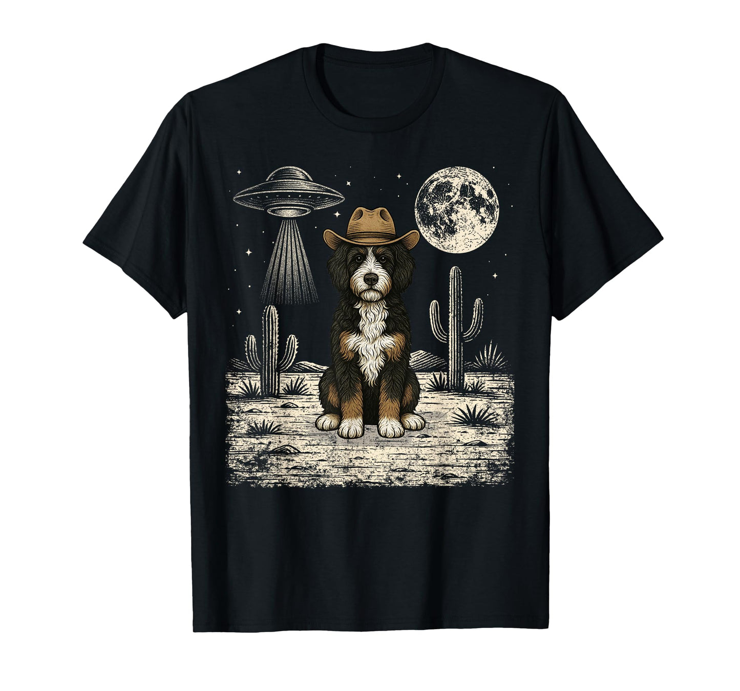 Funny Bernedoodle Cowboy Western Doodle Dog UFO T-Shirt