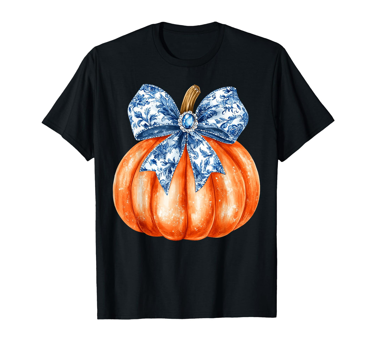 Halloween Pumpkin Chinoiserie Blue & White Bow Pumpkin T-Shirt