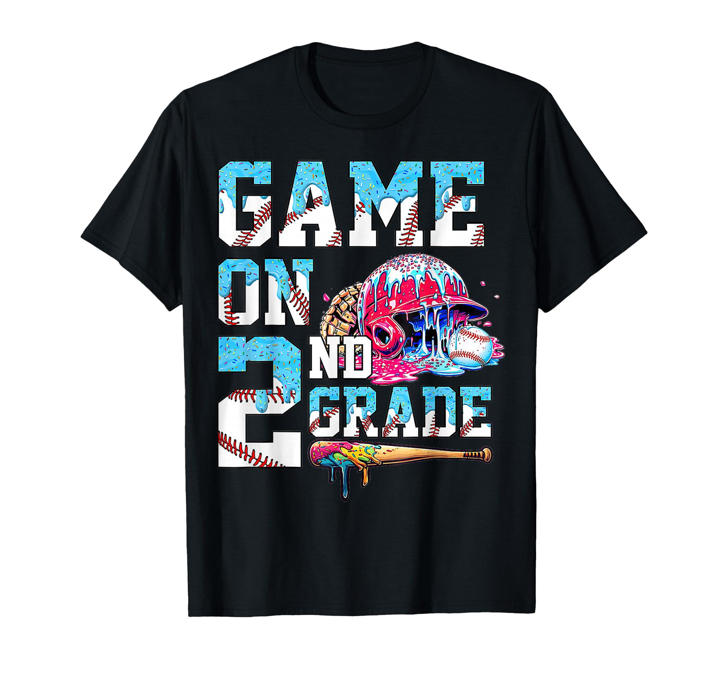 2nd Grade Back to School Baseball Drip Ice Cream Game On T-Shirt