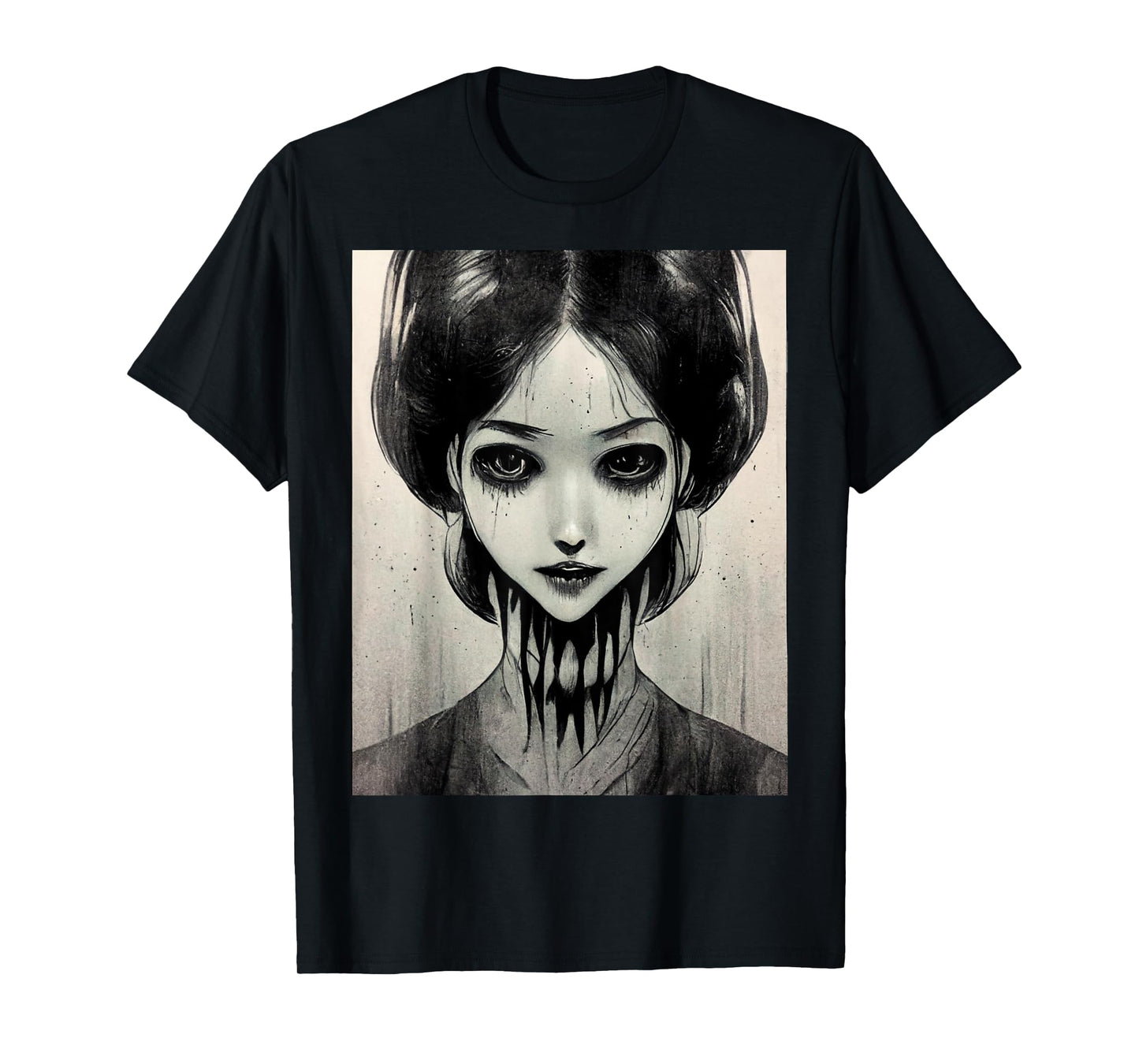 Creepy Horror Manga Anime Woman Eyes Halloween Art T-Shirt