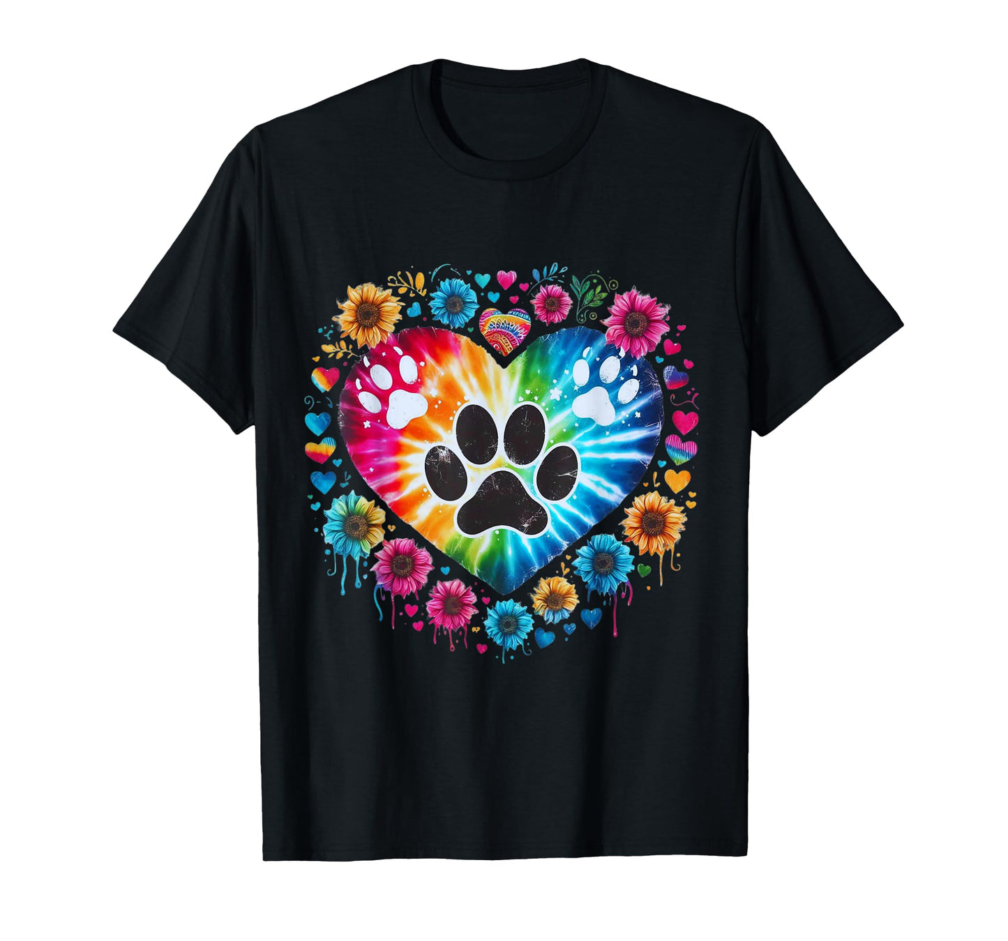 Tie Dye Love Dog Paw Print Heart Animal Lover Men Women T-Shirt