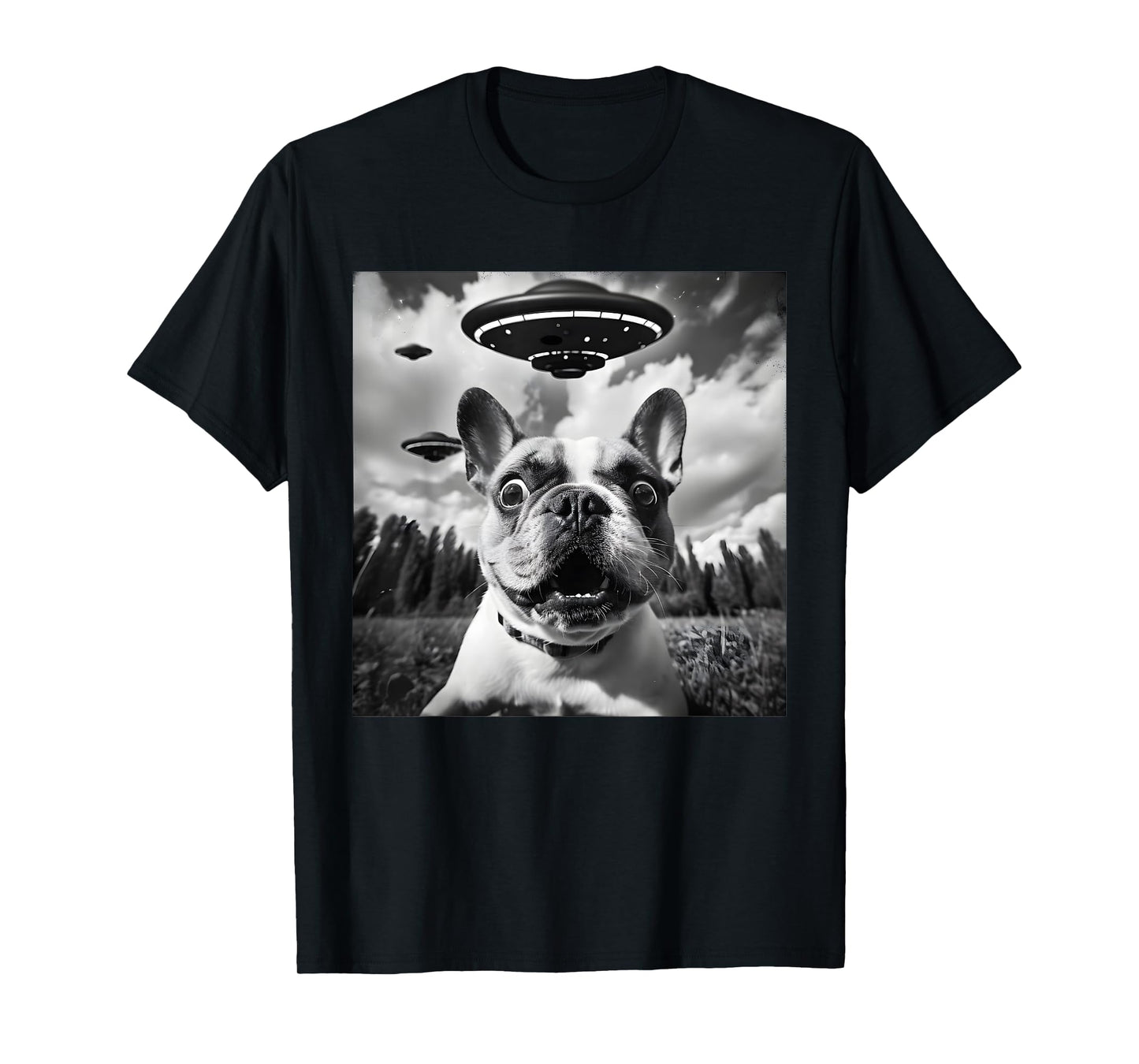 Funny French Bulldog Lover Alien UFO Selfie Meme T-Shirt for Men Women Kids