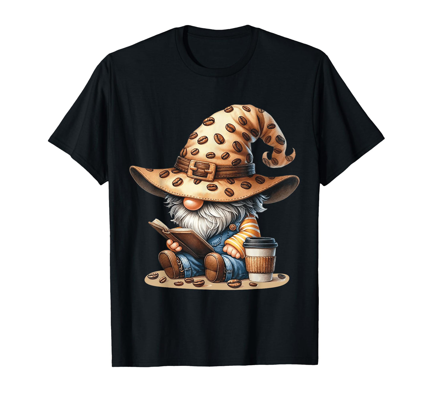 Cute Gnome Reading Books Coffee Lover Autumn Winter Tee T-Shirt